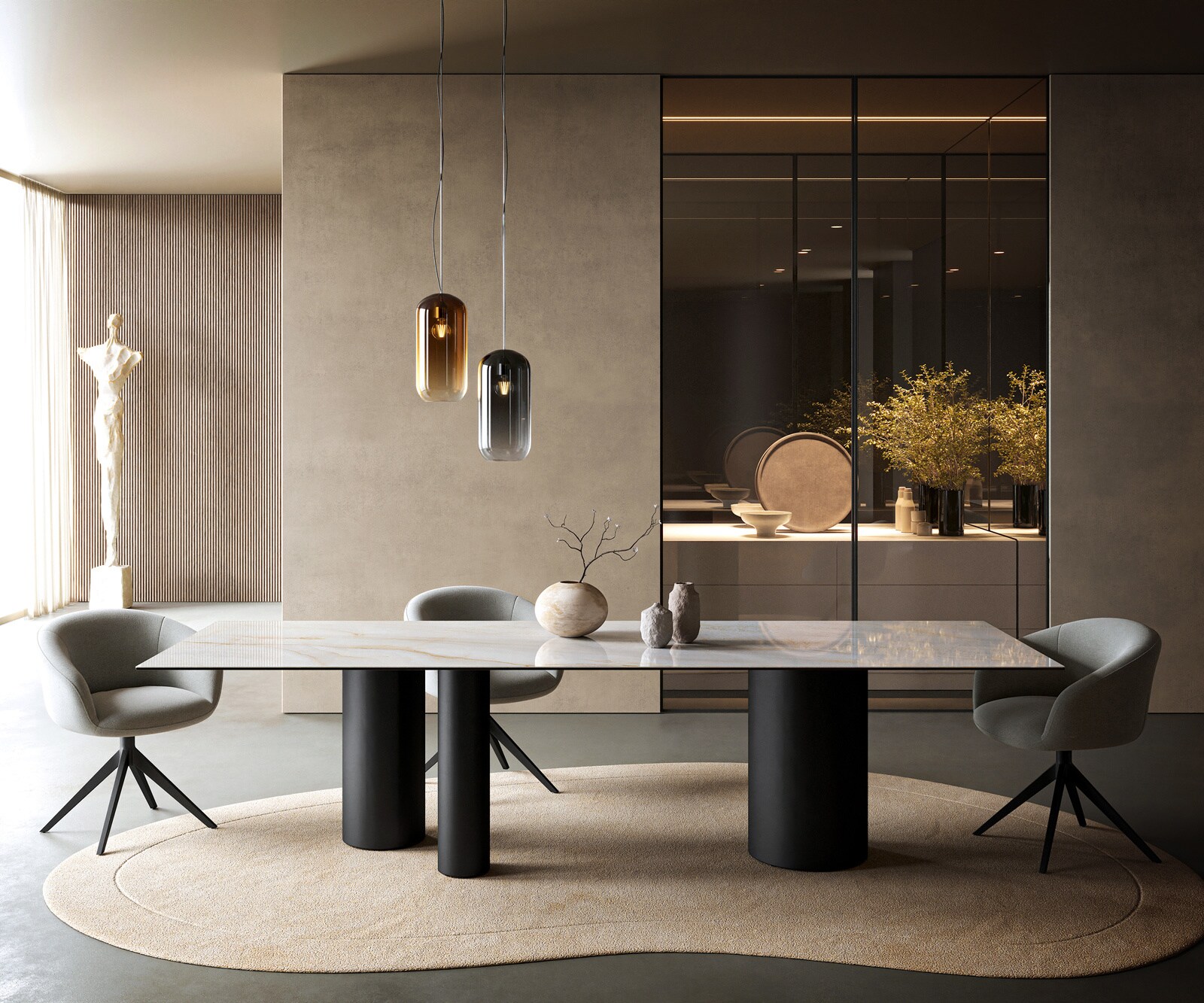 Table à manger Edge 300x100 cm céramique Onyx Pearl Troa métal noir 1