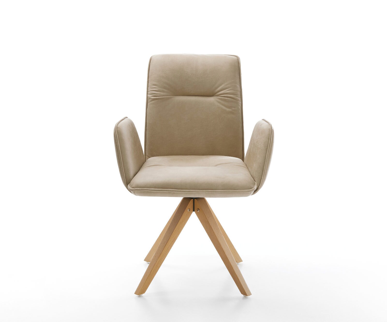 Chaise-de-salle-à-manger Vinja-Flex microvelours beige vintage pied en bois angulaire naturel 1