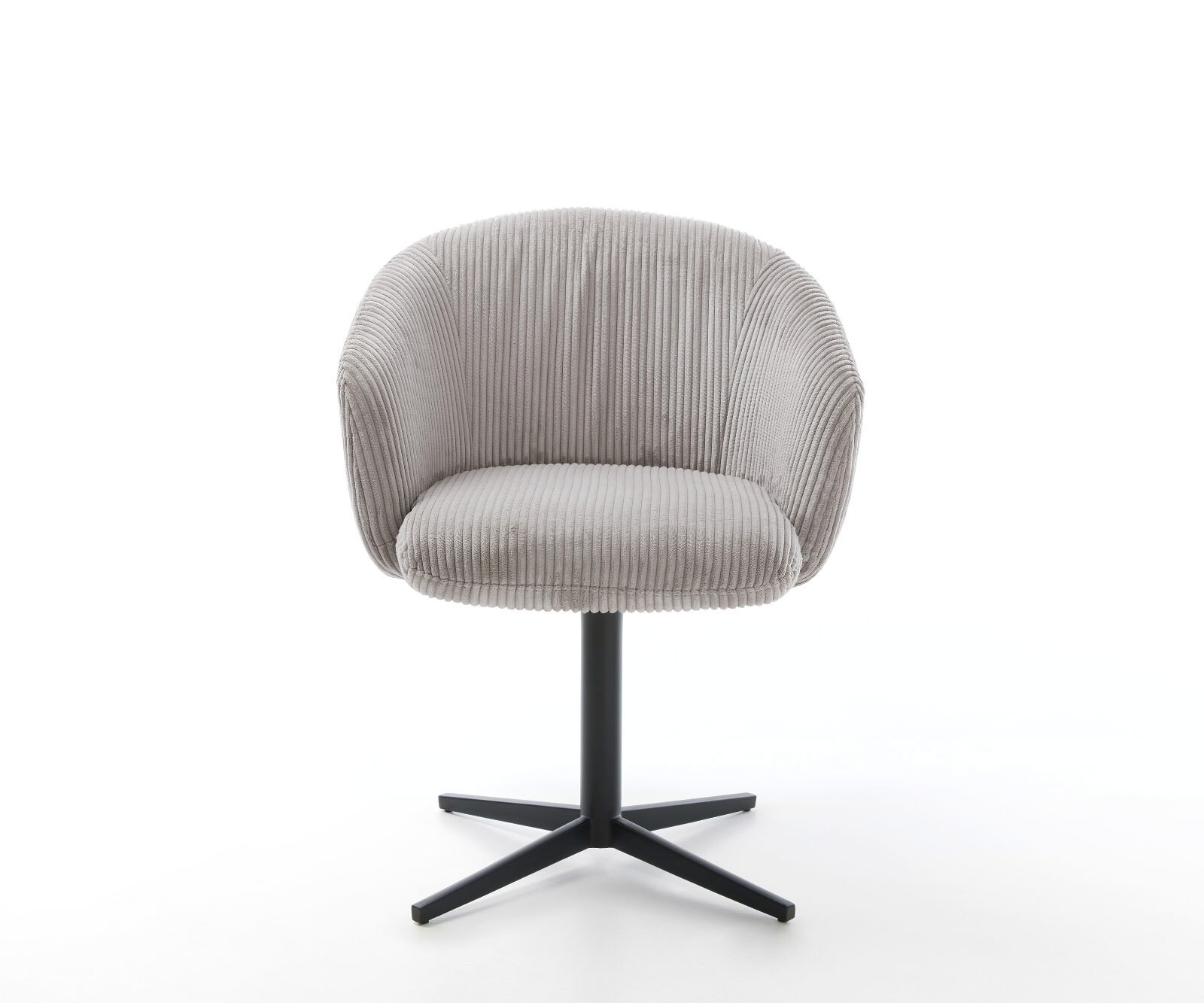 Chaise-pivotante Caja-Flex avec accoudoirs côtelé gris argenté pied de chaise 4 branches noir pivotement sur 360° ressorts ensachés 1