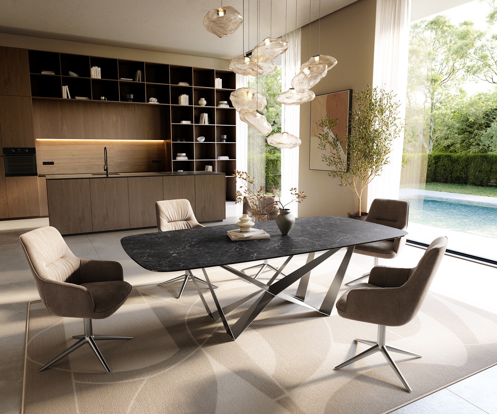 Table à manger Edge Boot 240x120 cm Céramique Laminam® Nero Greco Anthracite Spider Flachstahl Acier inoxydable 6