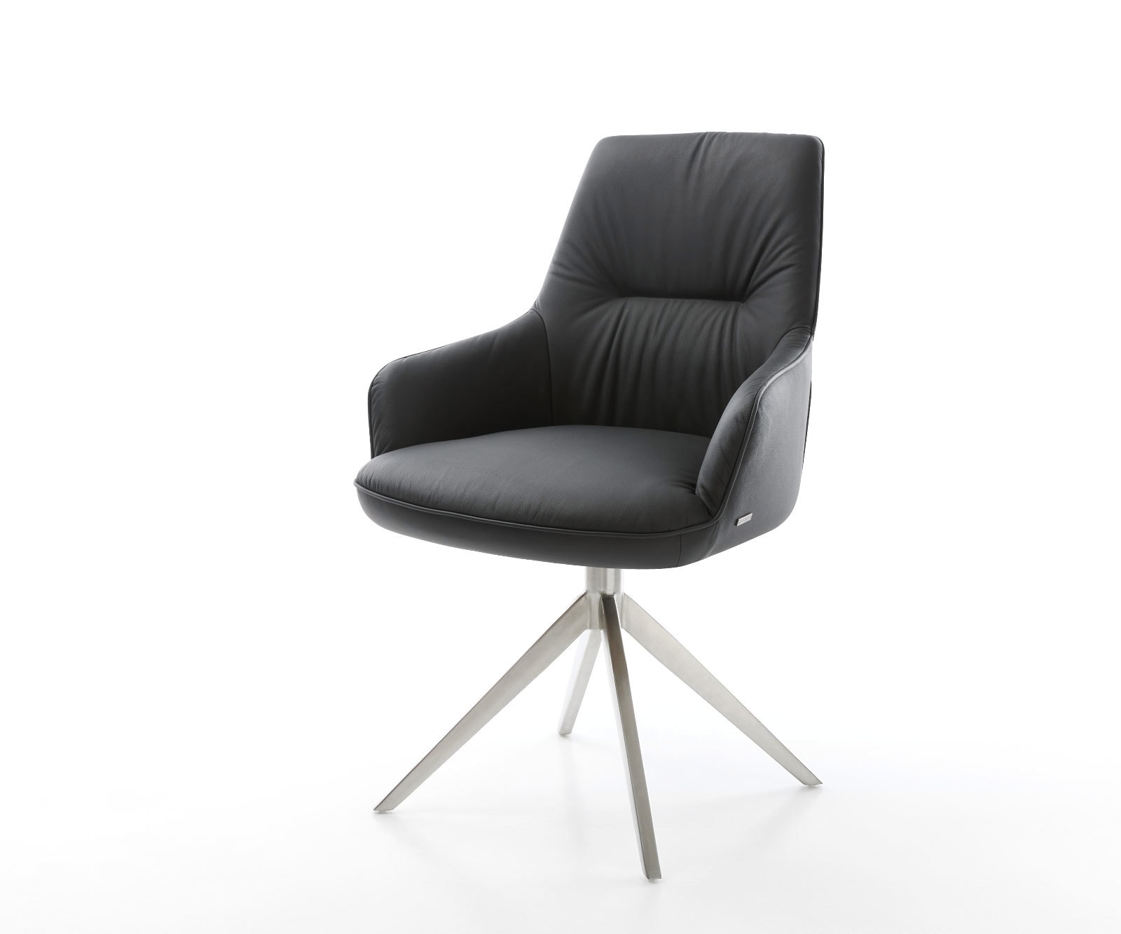 Chaise-pivotante Zelia-Flex cuir de vache noir pied croisé large acier inoxydable brossé pivotement sur 360° fonction bascule ressorts ensachés