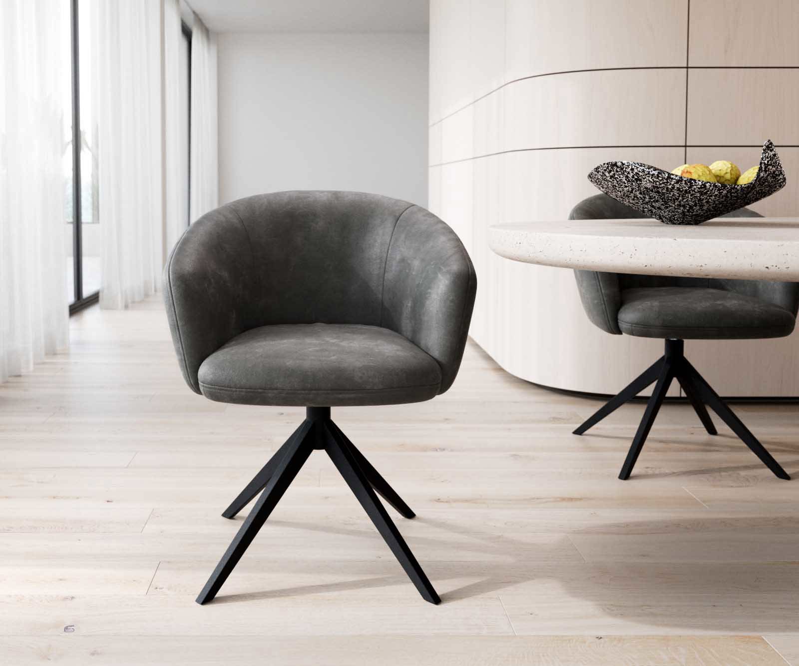 Chaise-pivotante Caja-Flex avec accoudoirs microvelours anthracite vintage pied croisé large noir pivotement sur 360° ressorts ensachés 1 Chaise-pivotante Caja-Flex avec accoudoirs microvelours anthracite vintage pied croisé large noir pivotement sur 360° ressorts ensachés 1