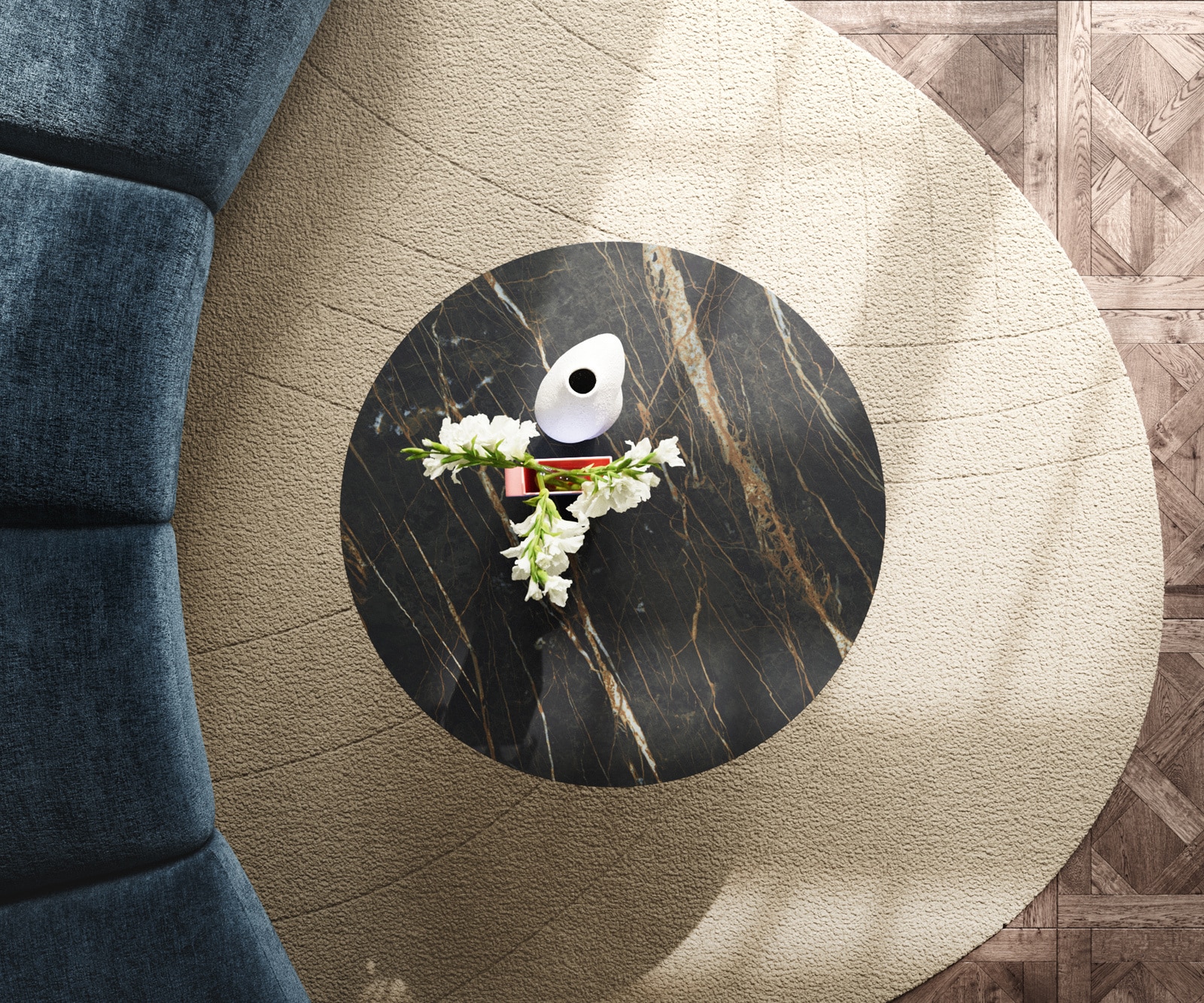 Table basse Edge rond 90x90 cm céramique Laminam® Noir Desir brun Sarity métal noir 6