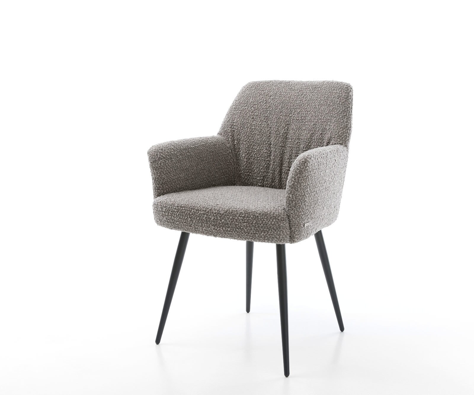 Chaise-de-salle-à-manger Xana-Flex avec accoudoirs bouclé gris argenté 4 pieds coniques noir ressorts ensachés