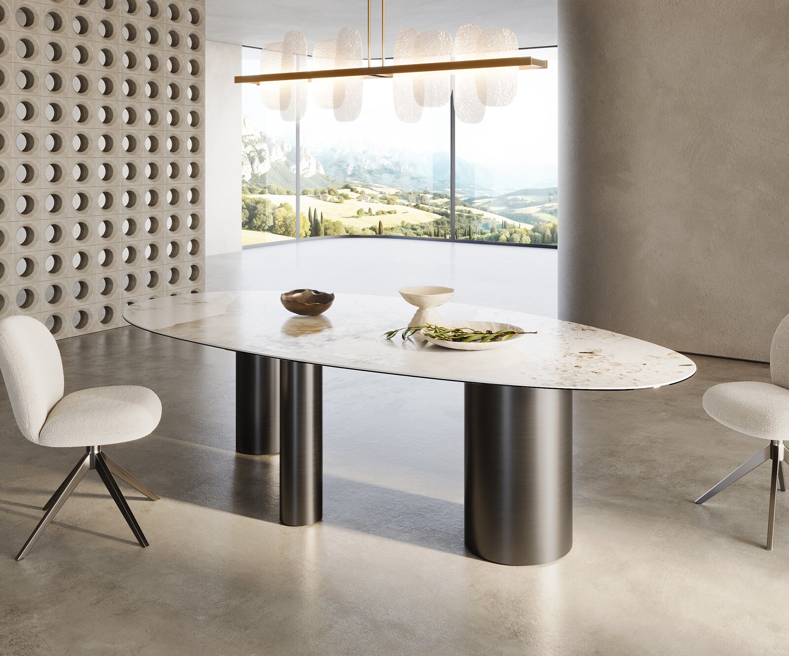Table à manger Edge Ovale 280x130 Céramique Minas Melange Blanc-Beige Troa Acier inoxydable Graphite 4