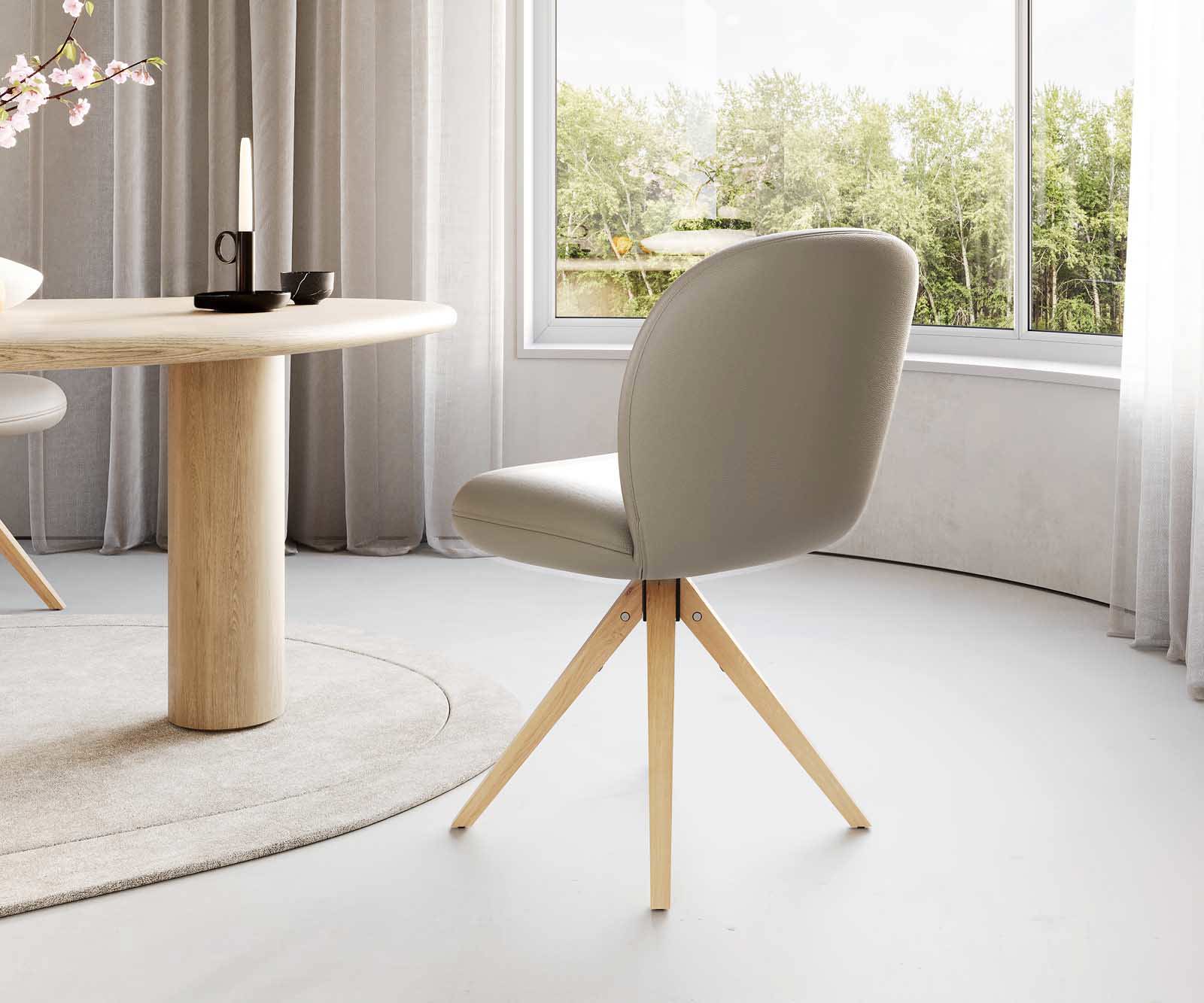 Chaise-pivotante Nube-Flex cuir de vache couleur boue pied en bois angulaire naturel pivotement sur 180° ressorts ensachés 4