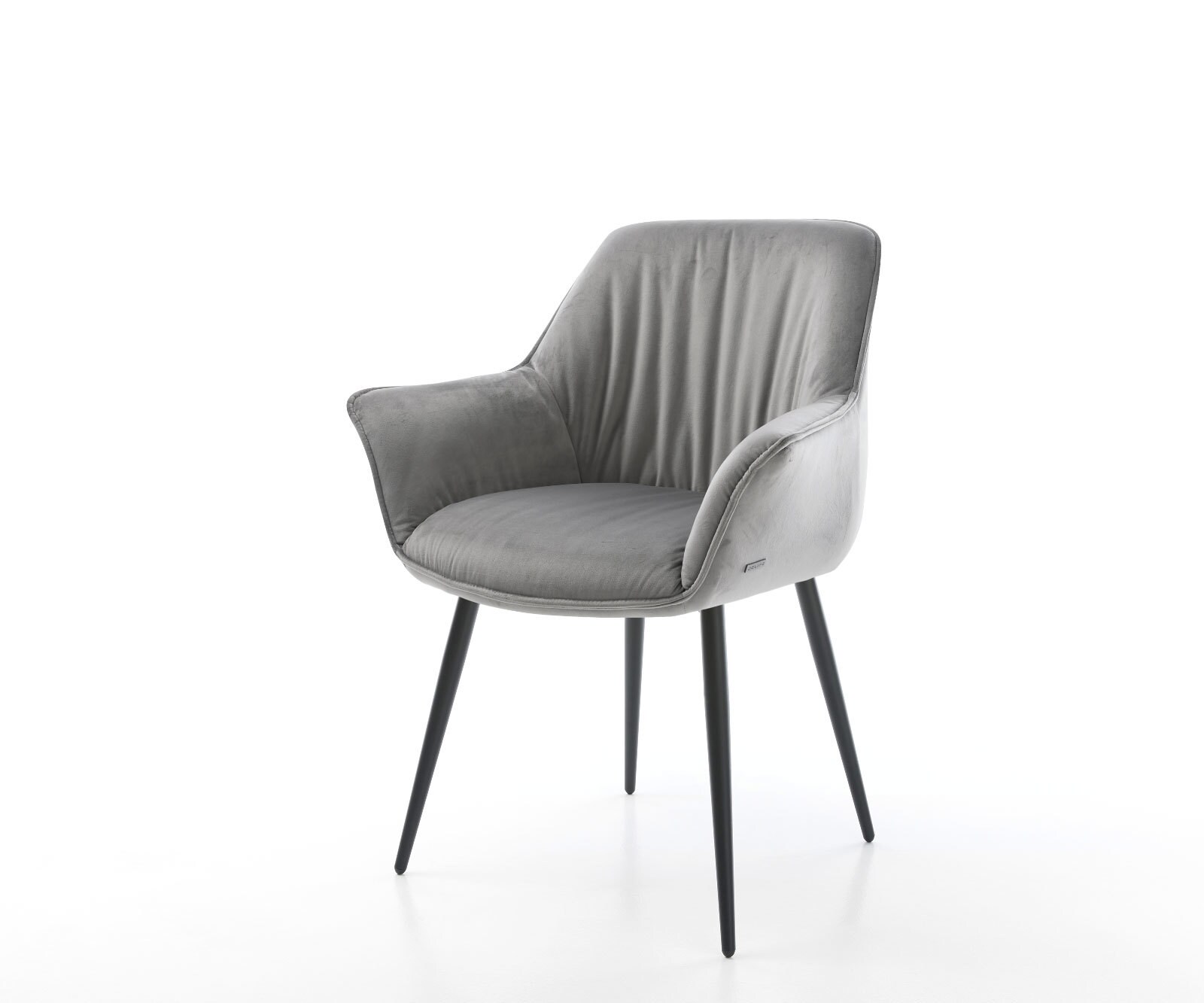 Chaise-de-salle-à-manger Keila-Flex avec accoudoirs velours gris 4 pieds coniques noir