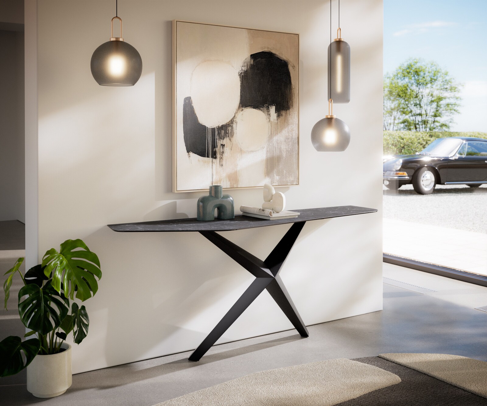 Console Edge Polygonal 180x50 cm Céramique Laminam® Nero Greco Anthrazit Zentharo Métal Noir 7