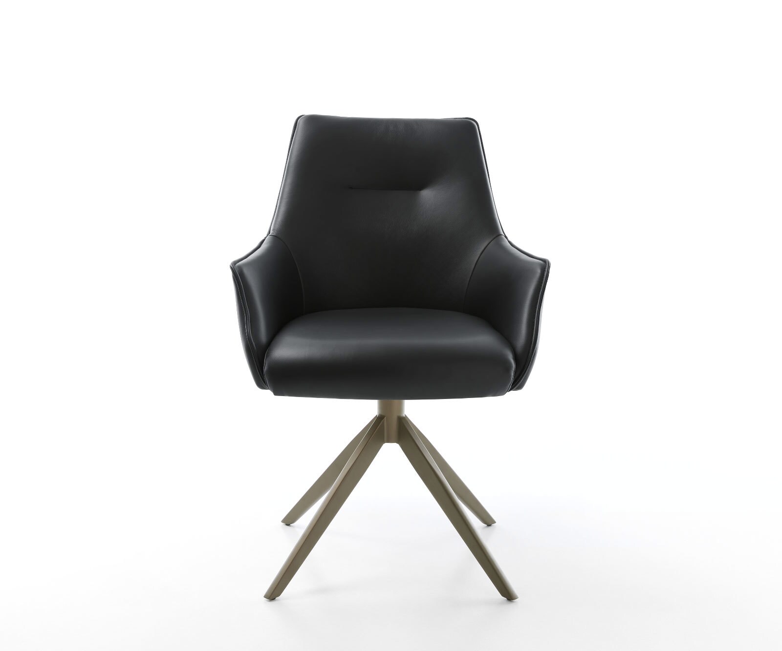 Chaise-pivotante Alja-Flex avec accoudoirs cuir de vache noir pied croisé large aspect titane pivotement sur 360° ressorts ensachés 1 Chaise-pivotante Alja-Flex avec accoudoirs cuir de vache noir pied croisé large aspect titane pivotement sur 360° ressorts ensachés 1