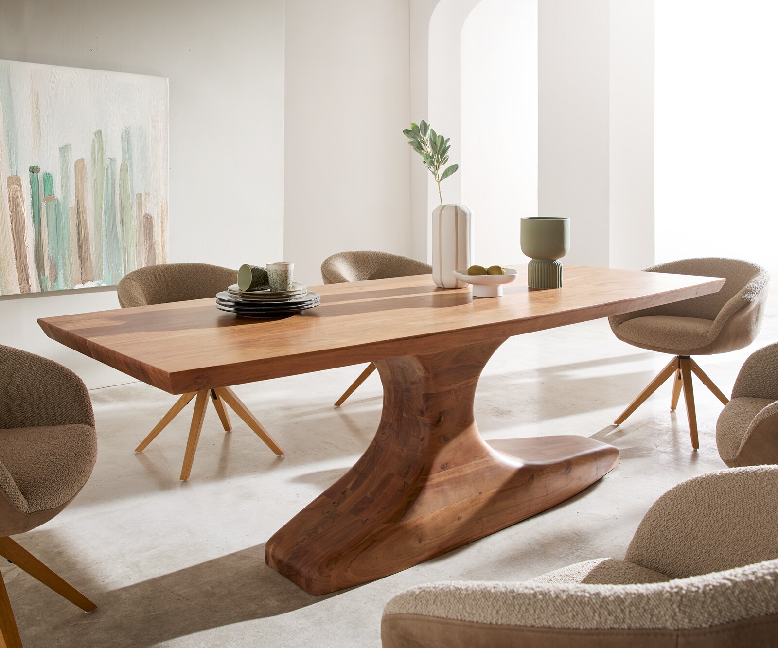 Table-à-manger Yalta 220x95 cm en acacia naturel massif