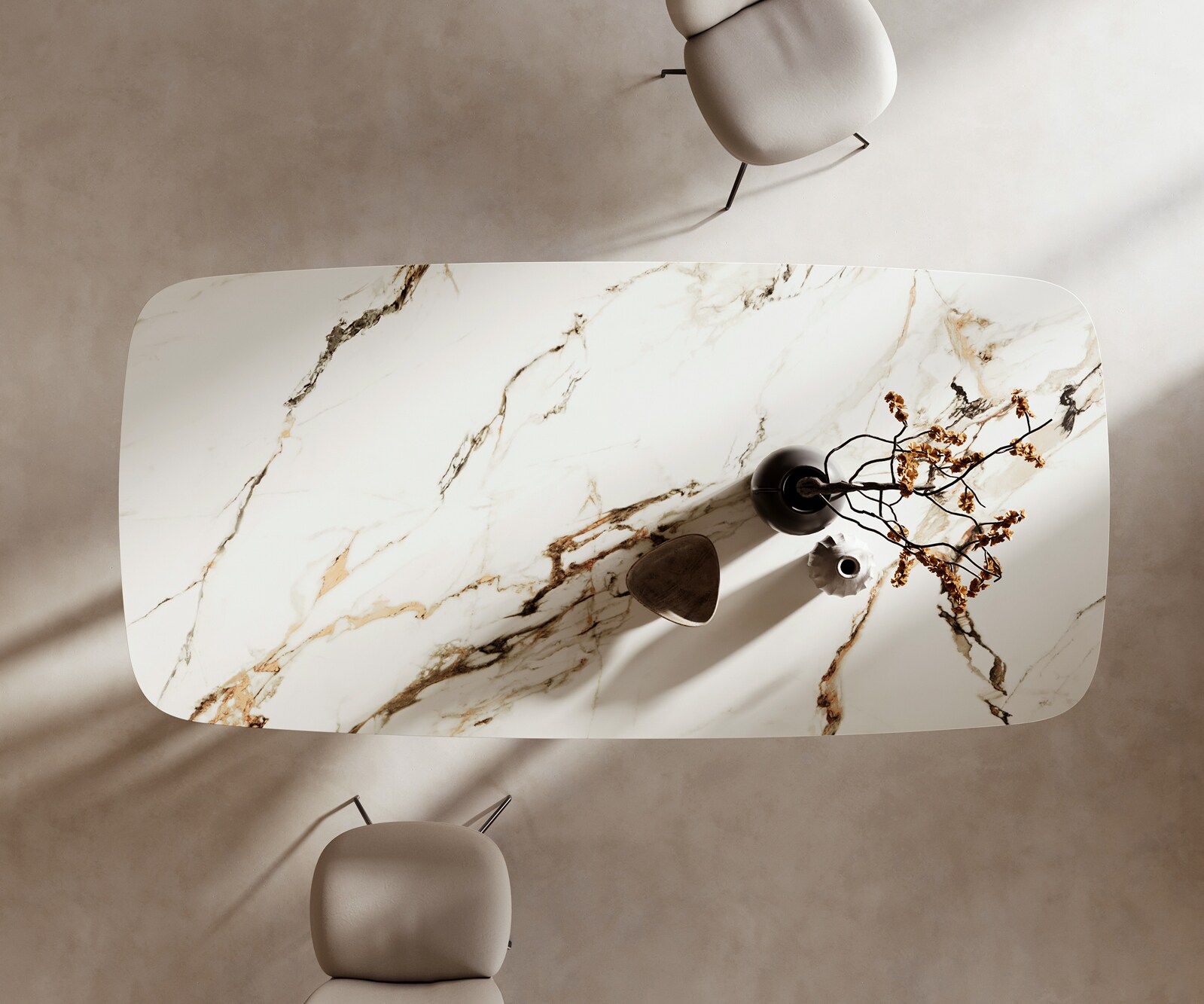 Table à manger Edge Boot 240x120cm céramique Calacatta Luxe blanc-doré-gris Infinity métal noir 6
