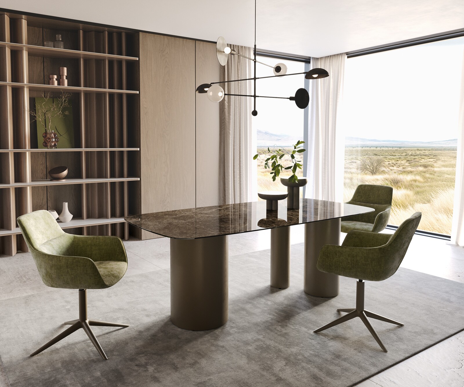 Table de salle à manger Edge Boot Céramique Emperador Extra Lucidato Brun foncé 200x100 Troa Métal finition effet Titane 5