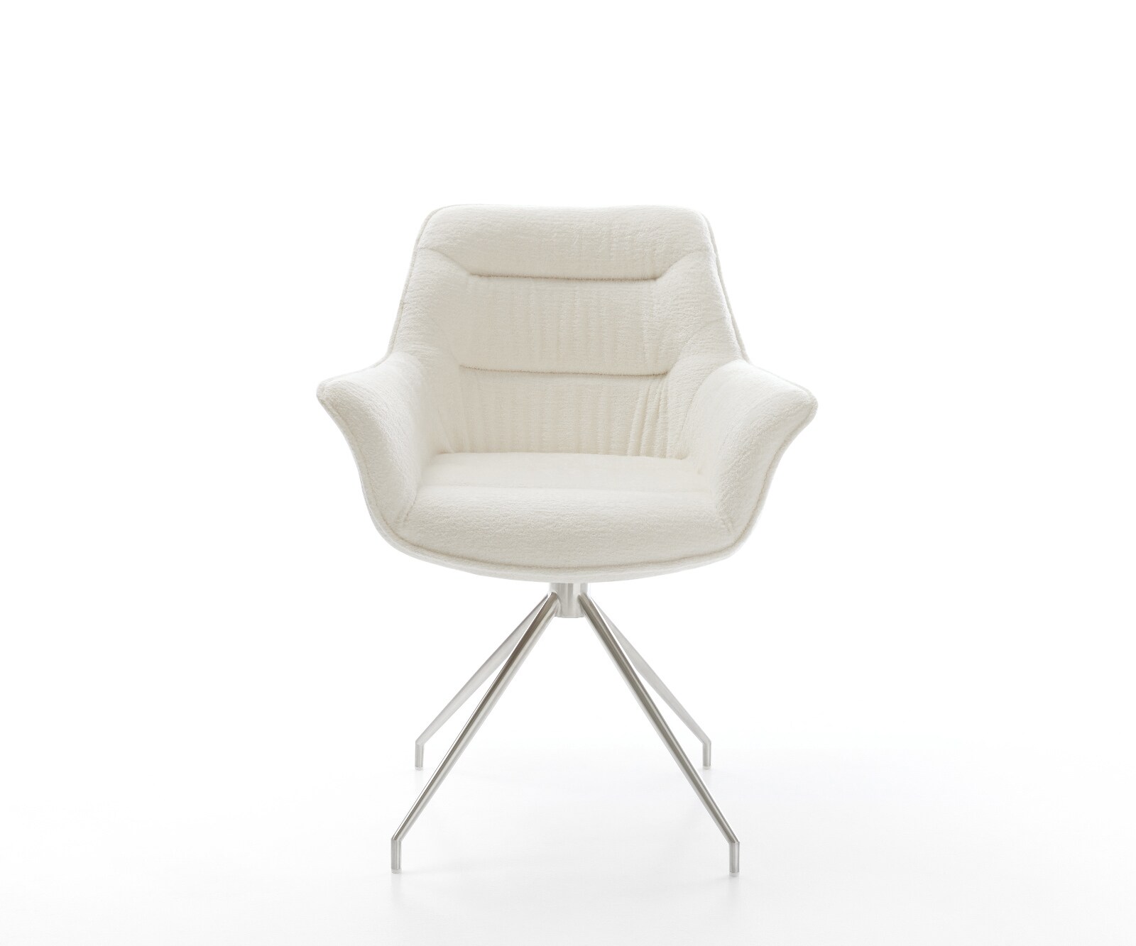 Chaise-de-salle-à-manger Kaira-Flex bouclé doux beige pied croisé conique acier inoxydable 2