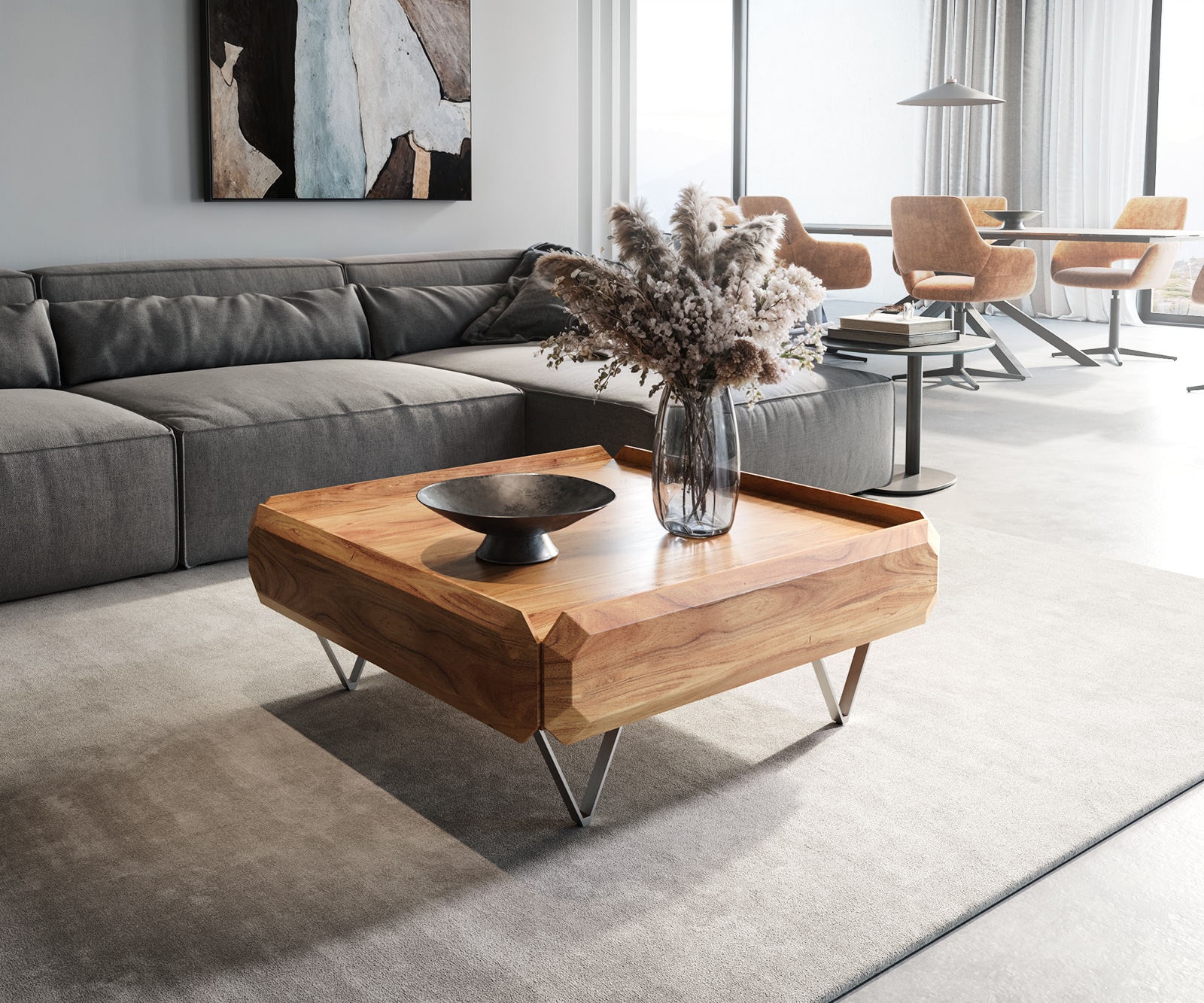 Table basse Kiano acacia naturel 2 tiroirs pied V 2 Table basse Kiano acacia naturel 2 tiroirs pied V 2