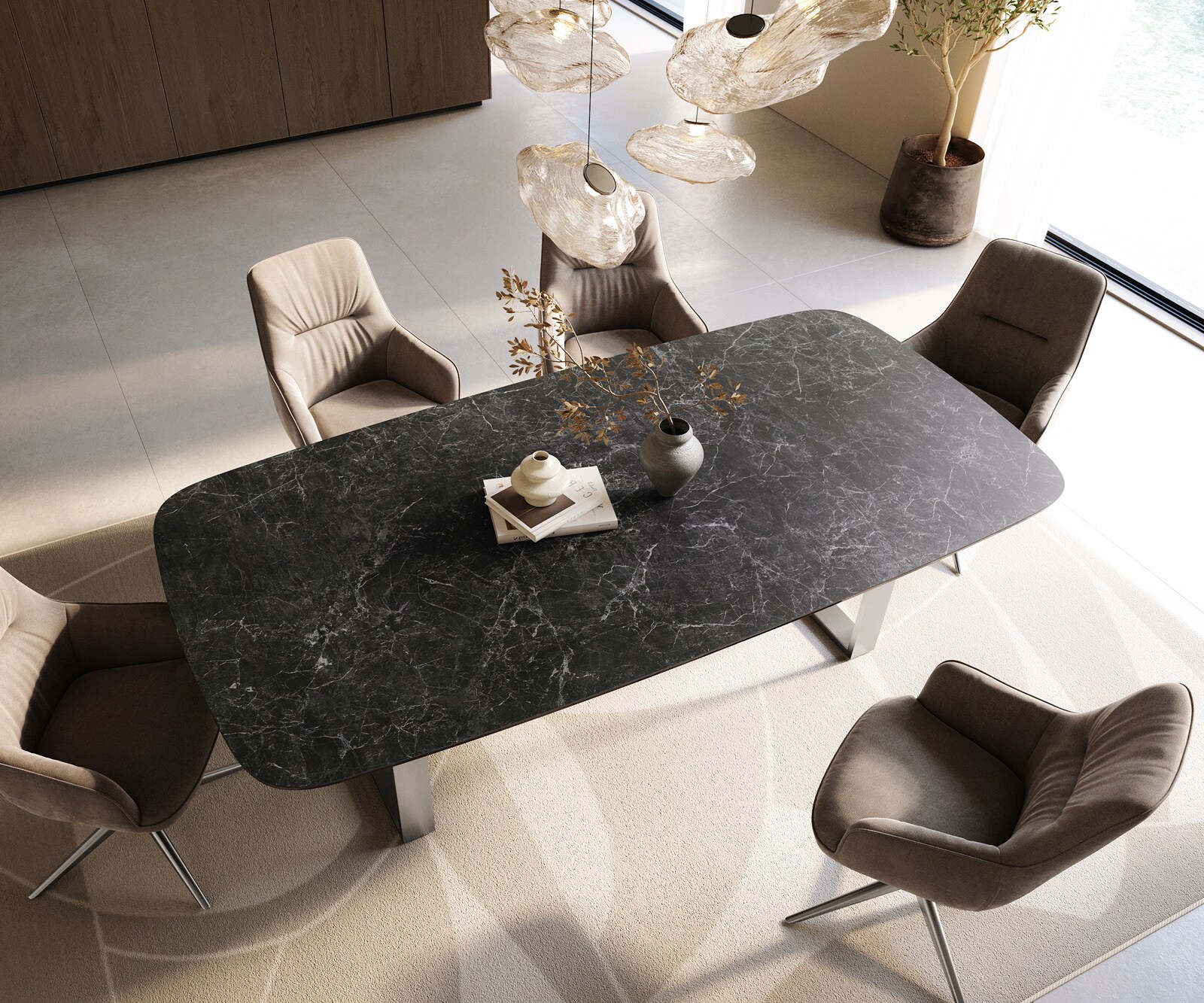 Table à manger Edge Boot 240x120 cm Céramique Laminam® Nero Greco Anthracite Acier inoxydable Schmal 3