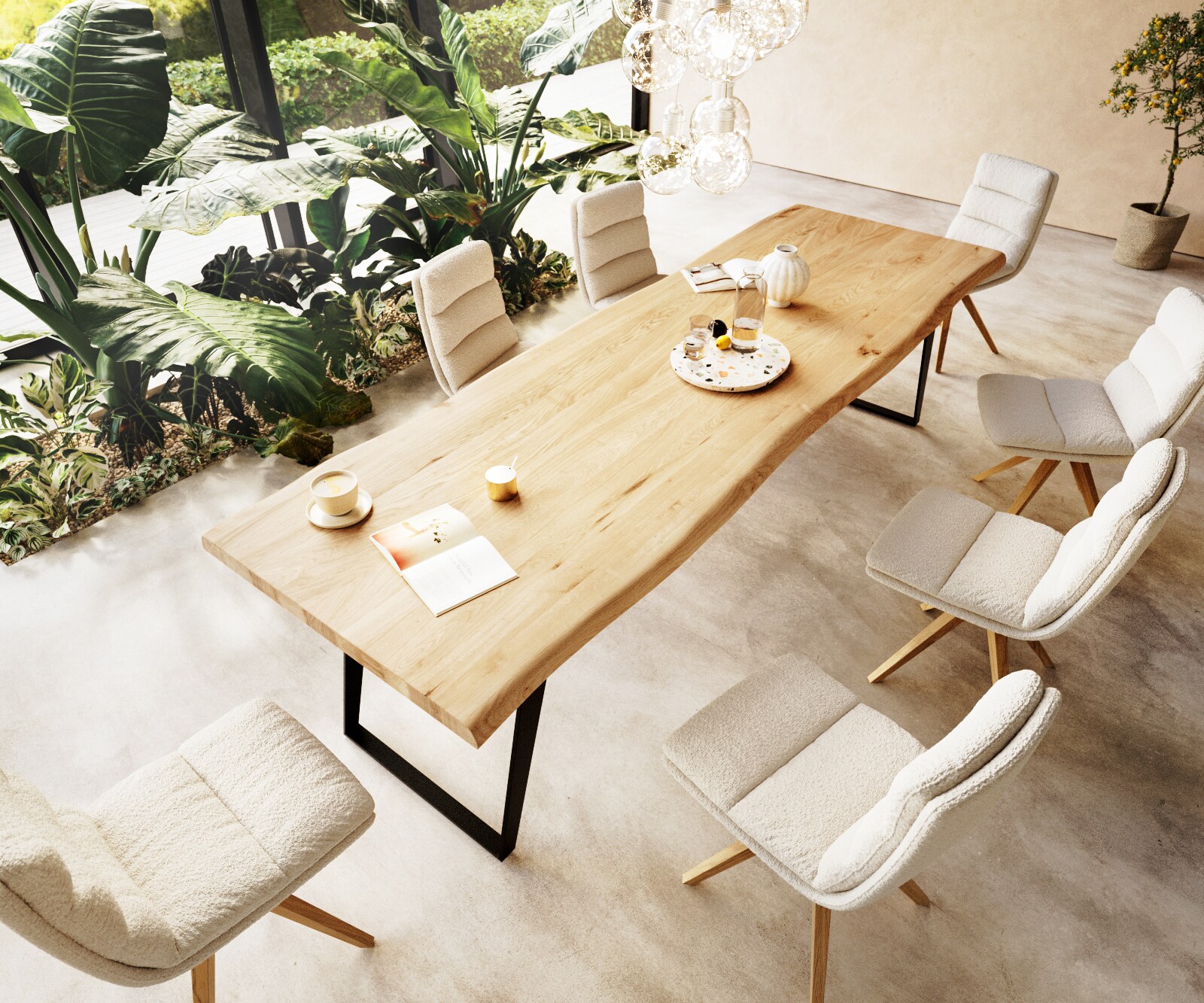 Table à manger Edge 300x100 chêne nature métal inclinée noir Live-Edge 1 Table à manger Edge 300x100 chêne nature métal inclinée noir Live-Edge 1