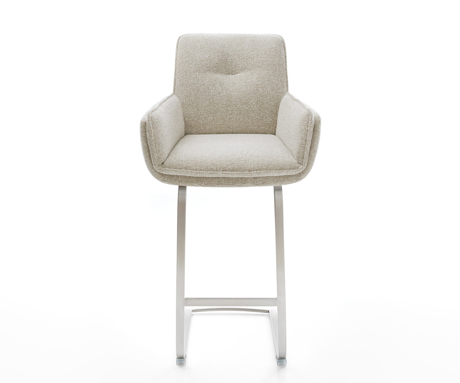 Chaise-de-bar Nela-Flex Tissu tissé doux Beige Pied cantilever acier inoxydable Argent 1