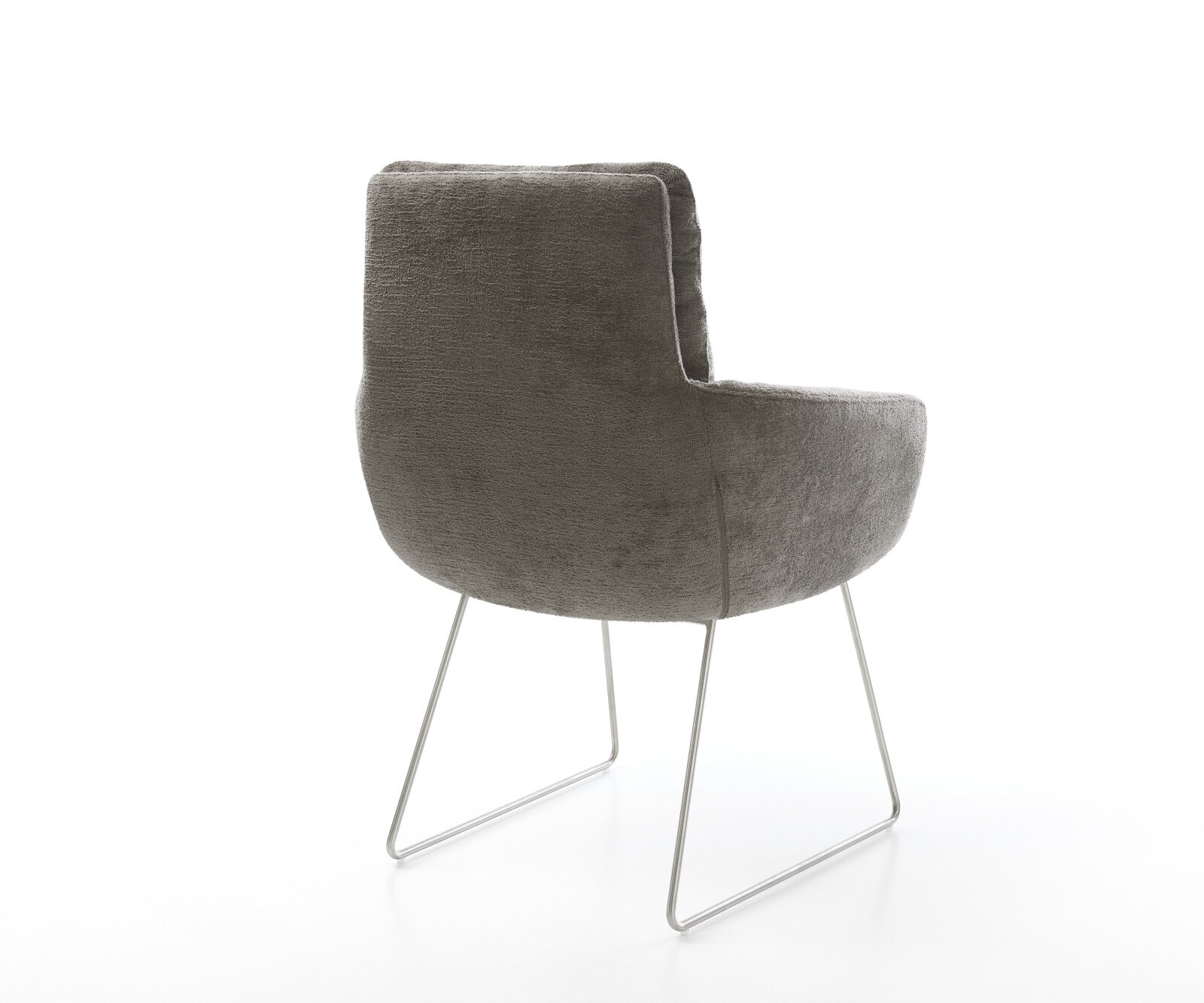 Chaise-de-salle-à-manger Abelia-Flex avec accoudoirs bouclé doux couleur boue pied trapèze acier inoxydable 4