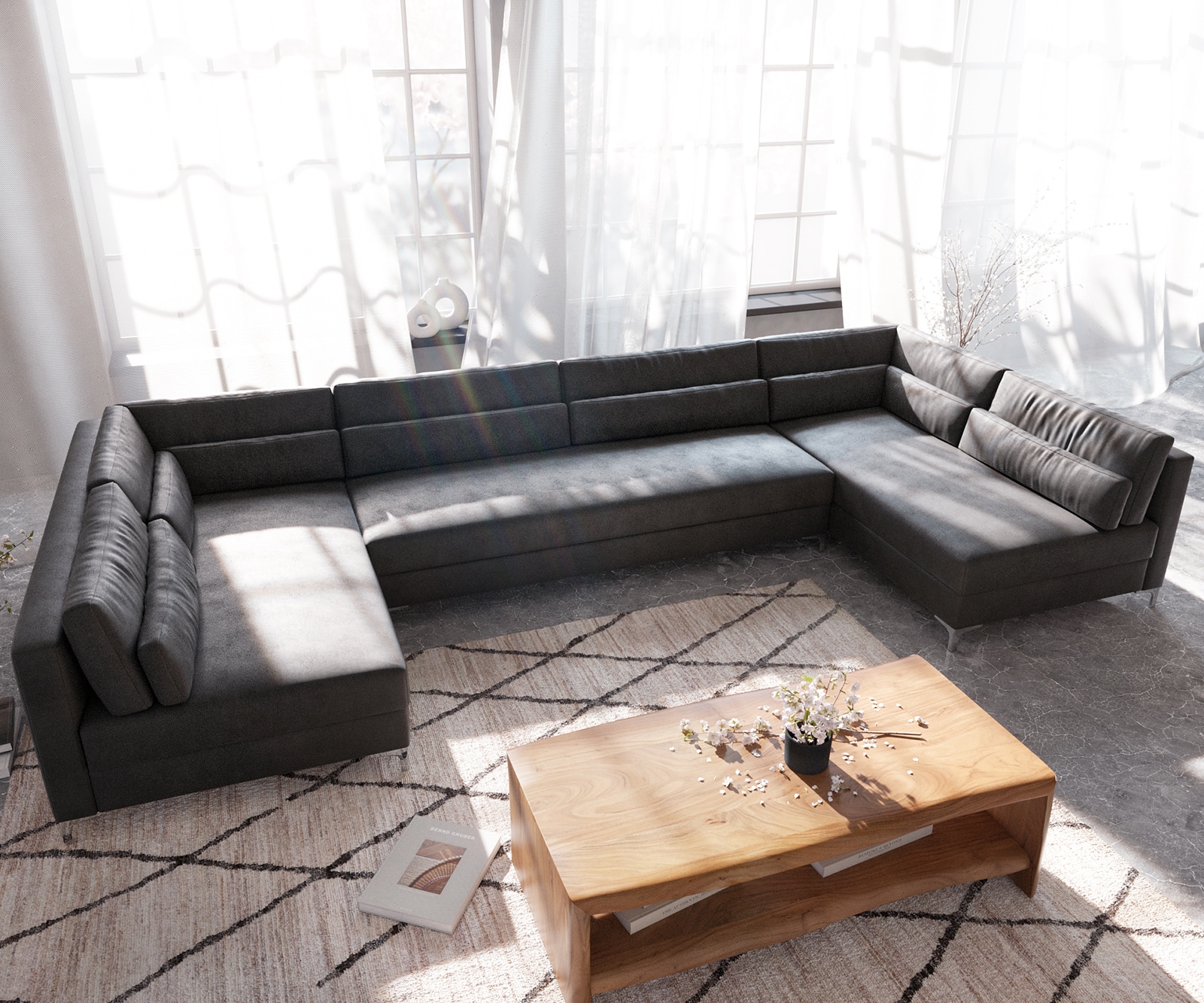 Canapé-panoramique Elio XL 400x185 cm similicuir vintage anthracite 3 Canapé-panoramique Elio XL 400x185 cm similicuir vintage anthracite 3