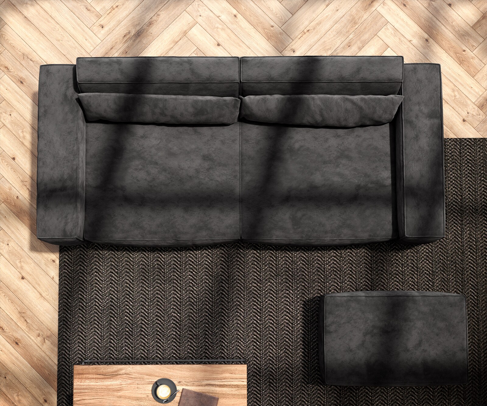 Grand Canapé Sirpio 230x95 cm Microfibre Noir avec Tabouret 5