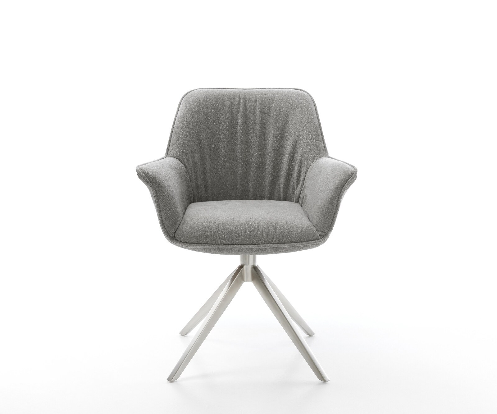 Chaise-pivotante Keila-Flex avec accoudoirs tissu structuré doux gris pied croisé large acier inoxydable pivotement sur 360° fonction bascule 2