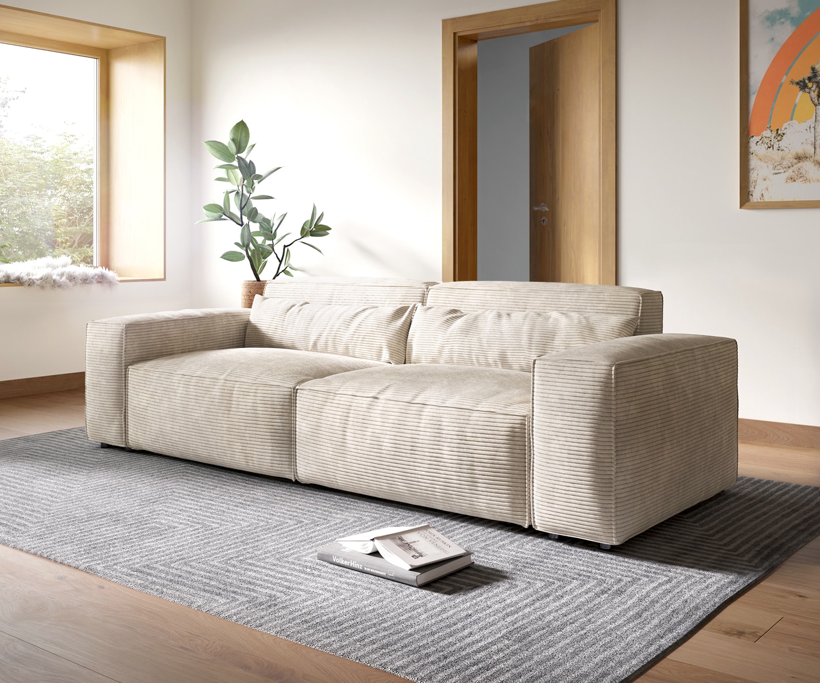 Grand Canapé Sirpio XL 270x130 cm Velours côtelé Beige Grand Canapé Sirpio XL 270x130 cm Velours côtelé Beige