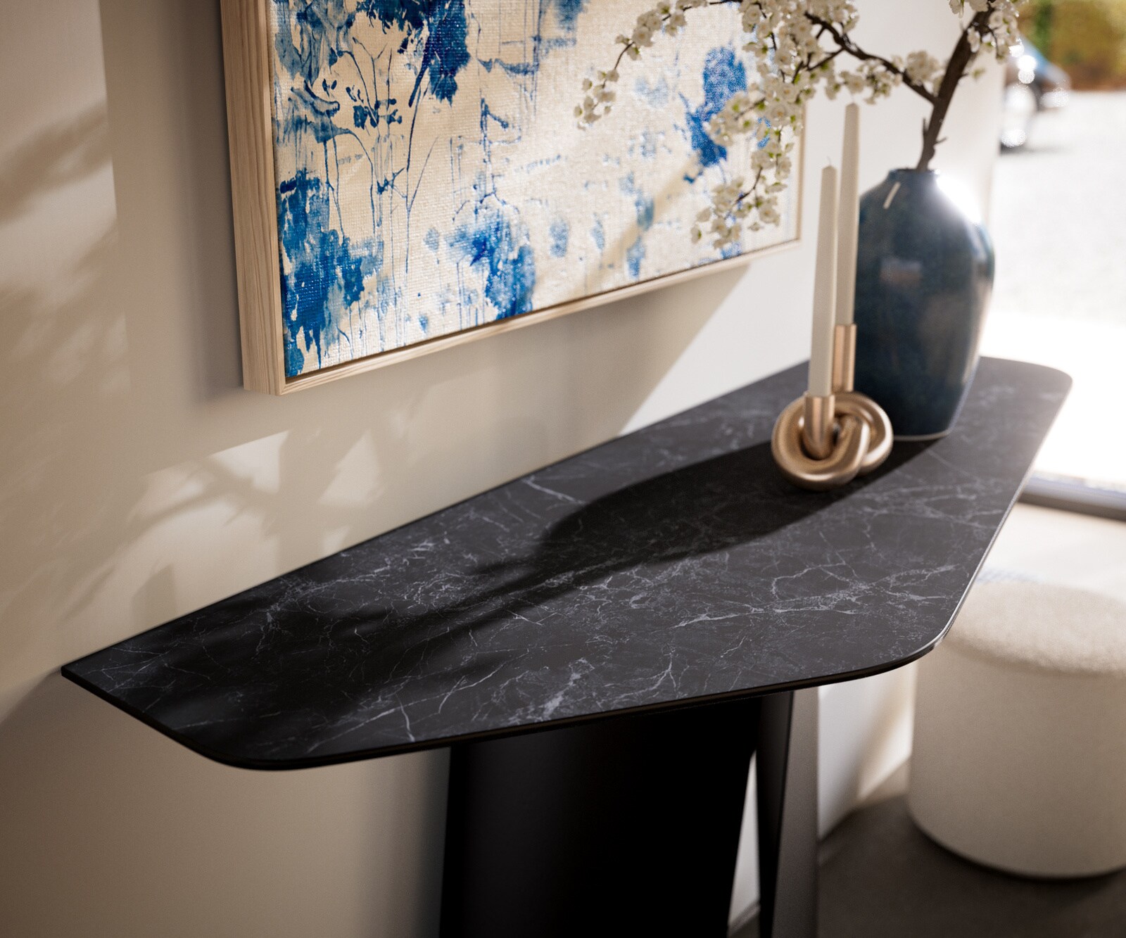 Console Edge Polygonal 140x50 cm Céramique Laminam® Nero Greco Anthrazit Livos Métal Noir 1