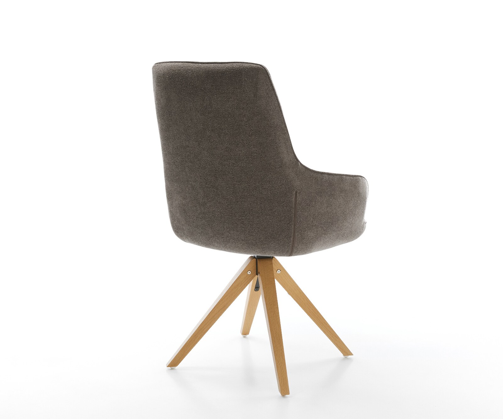 Chaise-pivotante Zelia-Flex avec accoudoirs tissu structuré doux taupe pied en bois angulaire naturel pivotement sur 180° ressorts ensachés 4