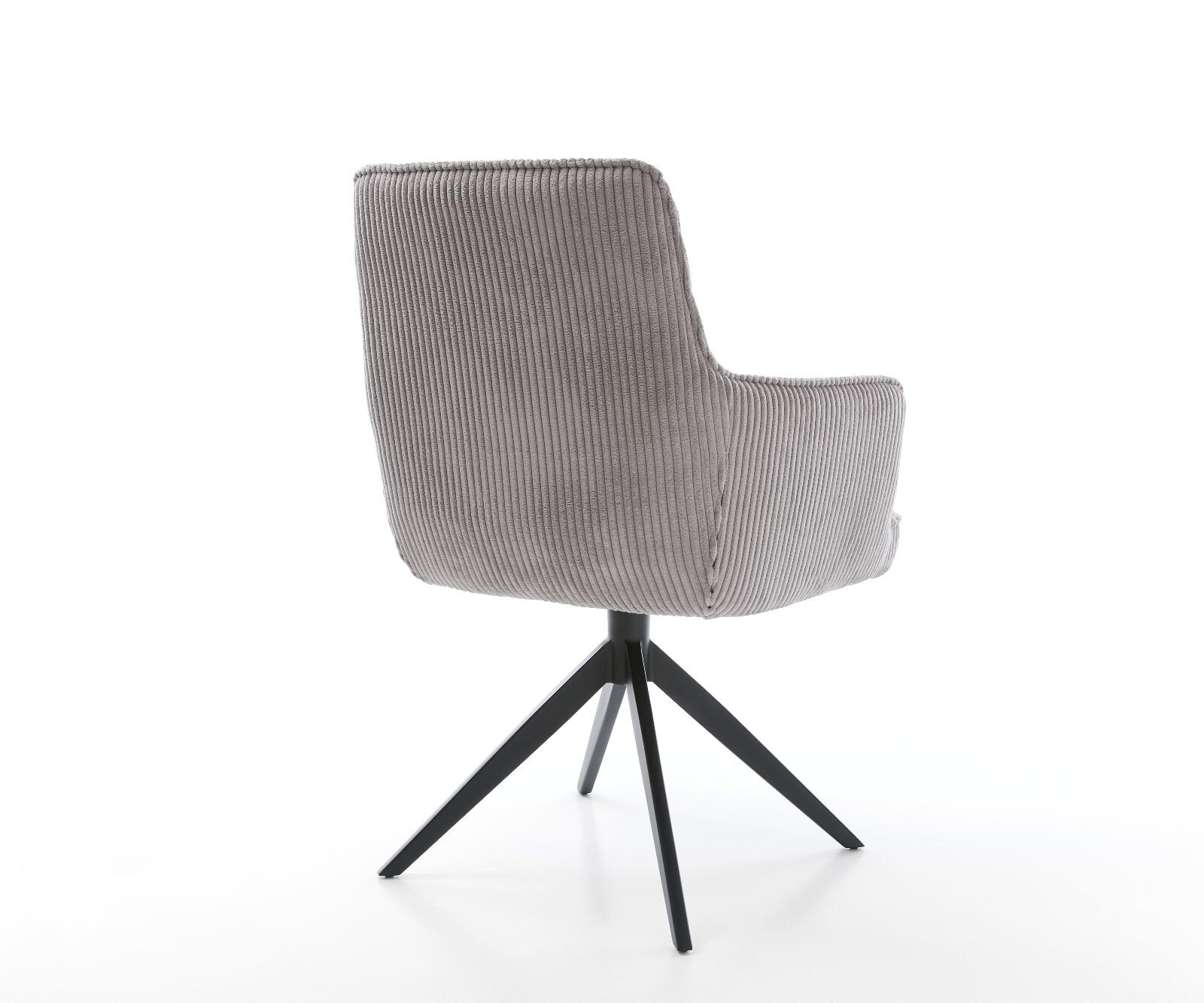 Chaise-pivotante Heira-Flex avec accoudoirs côtelé gris argenté pied croisé large noir pivotement sur 360° ressorts ensachés 5