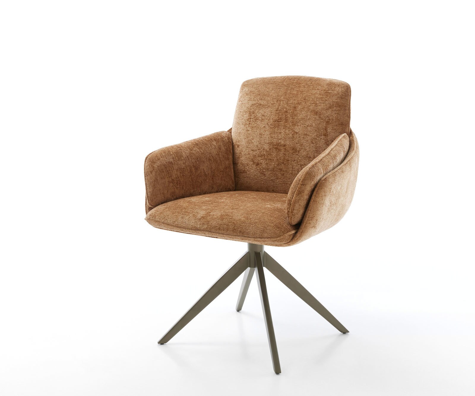 Chaise-pivotante Luan-Flex avec accoudoirs chenille rouille pied croisé large aspect titane pivotement sur 360° fonction bascule