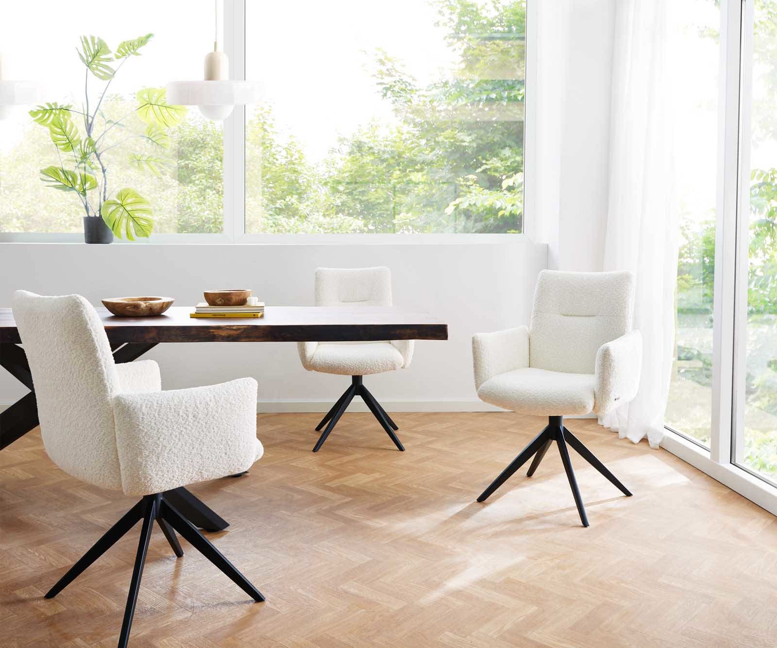 Chaise-pivotante Jova-Flex avec accoudoirs bouclé blanc pied croisé large noir pivotement sur 360° ressorts ensachés 5 Chaise-pivotante Jova-Flex avec accoudoirs bouclé blanc pied croisé large noir pivotement sur 360° ressorts ensachés 5