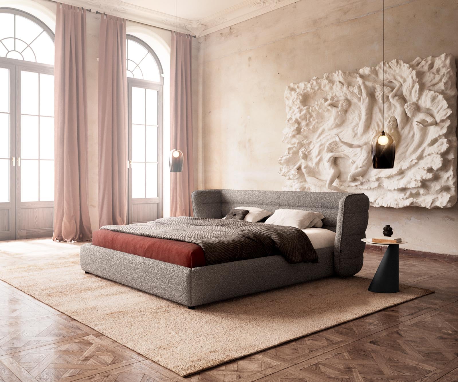 Sommier rembourré Simea 180x200 cm Bouclé Gris Argenté Sommier rembourré Simea 180x200 cm Bouclé Gris Argenté