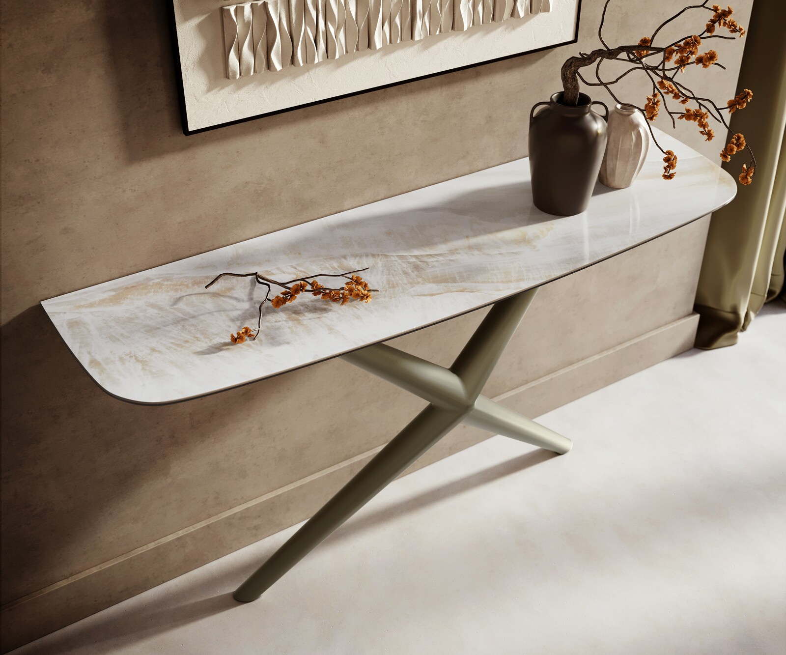 Console Edge forme bateau 140x40 cm Céramique Onyx Pearl Estelo Métal Effektfinish Titan 2