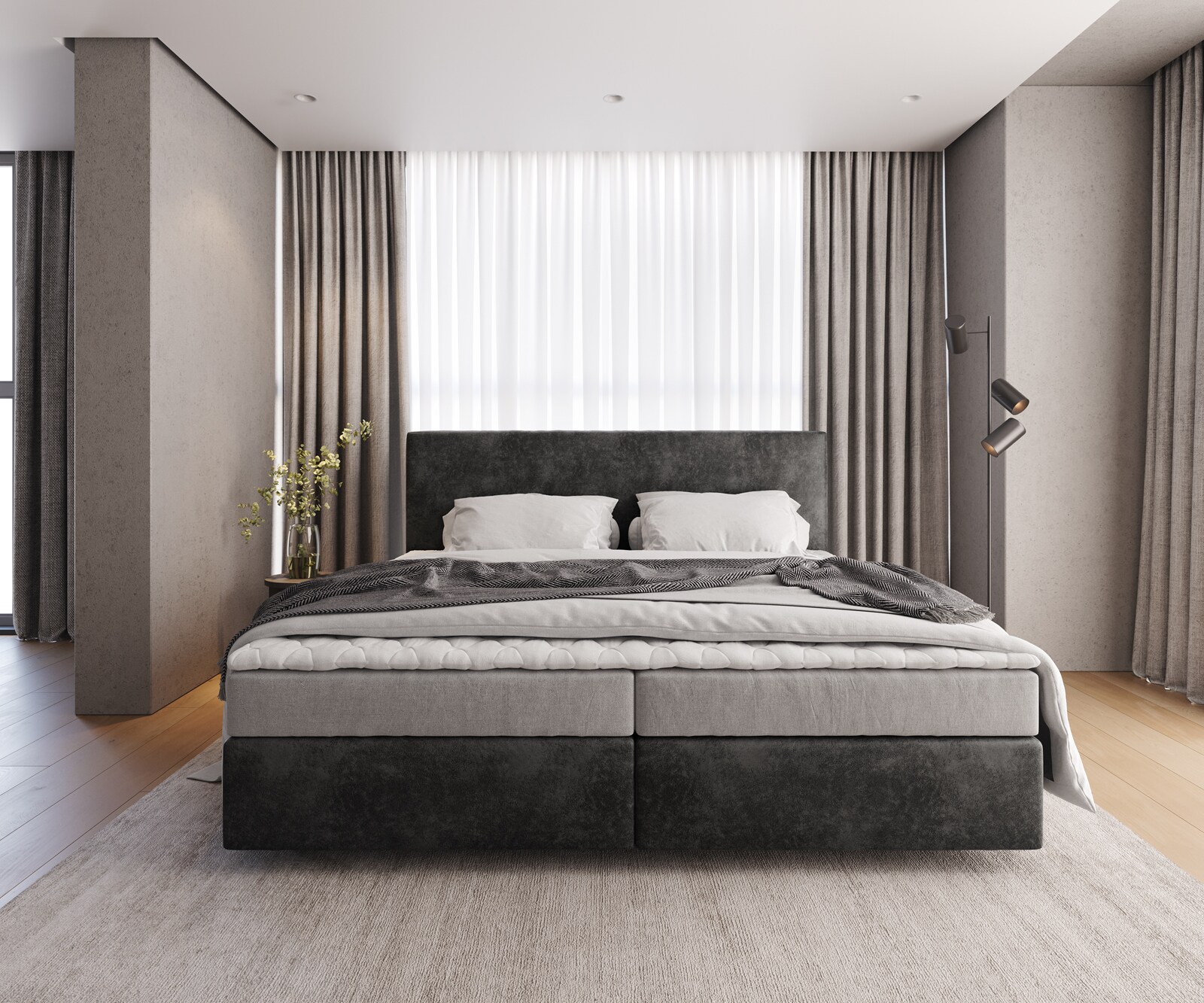 Lit-à-sommier-tapissier Dream-Well microfibre anthracite vintage 200x200 cm Matelas Bonell PU-Surmatelas 1 Lit-à-sommier-tapissier Dream-Well microfibre anthracite vintage 200x200 cm Matelas Bonell PU-Surmatelas 1