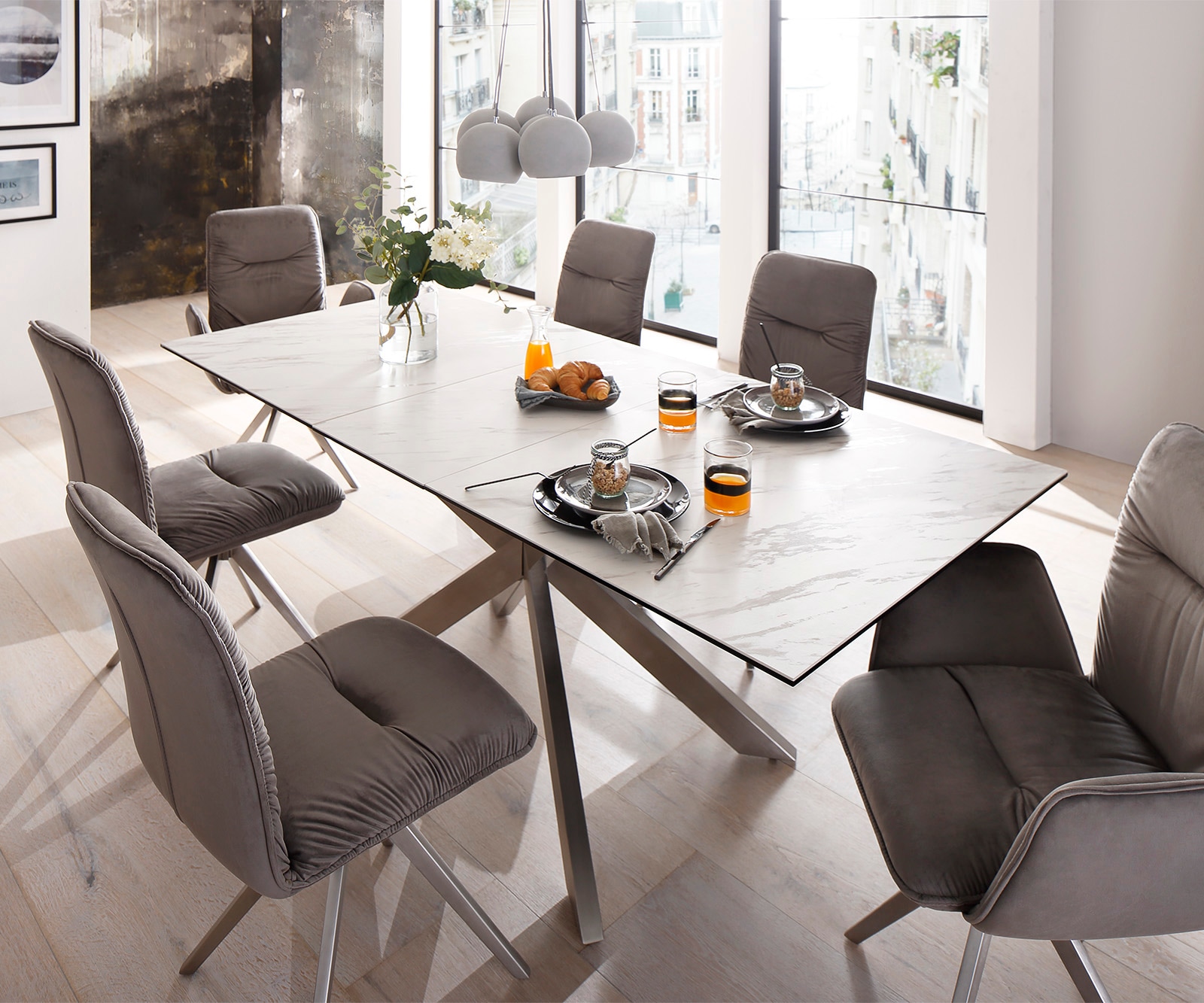 Table-manger Daven 160/200x90 cm céramique blanche métal extensible