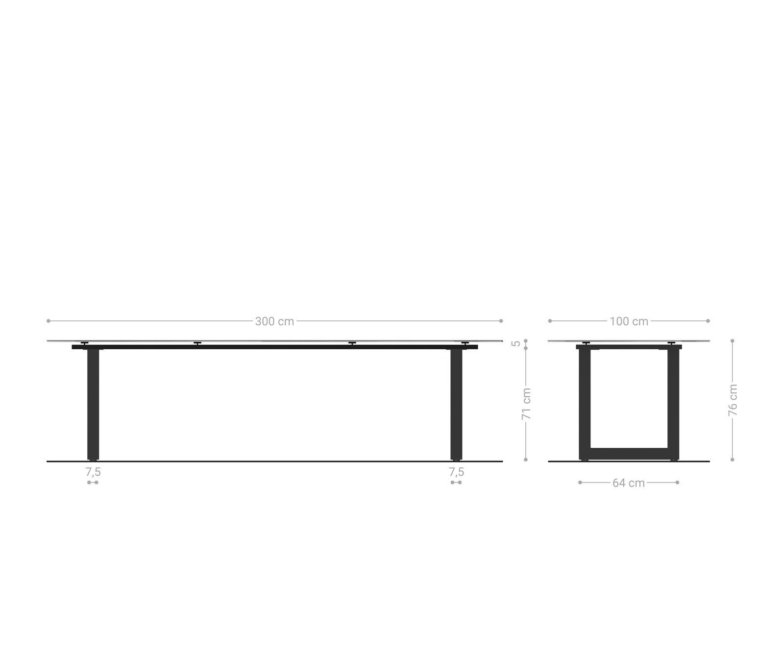Table-à-manger Edge 300x100 céramique Laminam® nero greco gris inox large 6