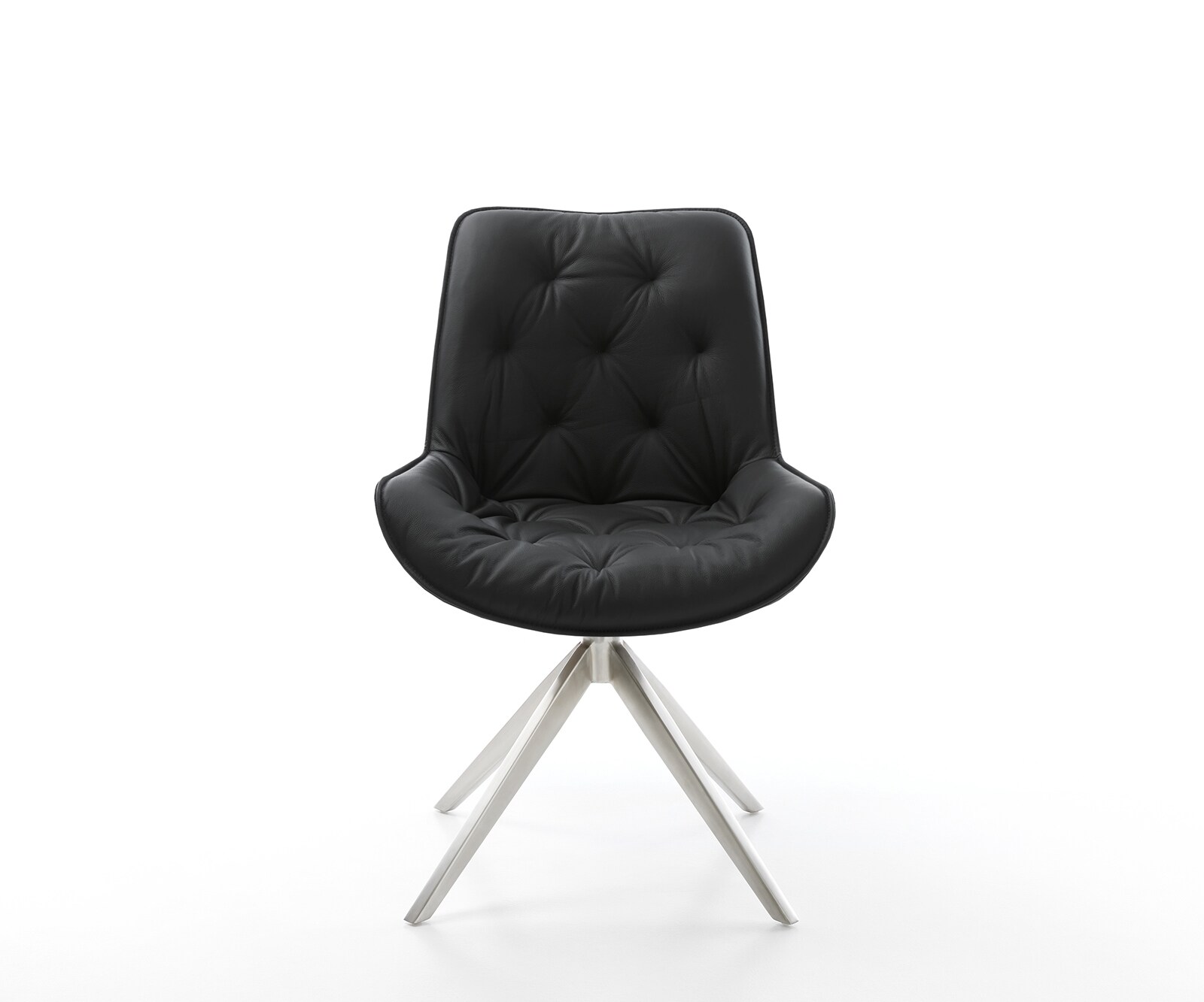 Chaise-de-salle-à-manger Taimi-Flex cuir de vache noir pied croisé large acier inoxydable brossé 1 Chaise-de-salle-à-manger Taimi-Flex cuir de vache noir pied croisé large acier inoxydable brossé 1