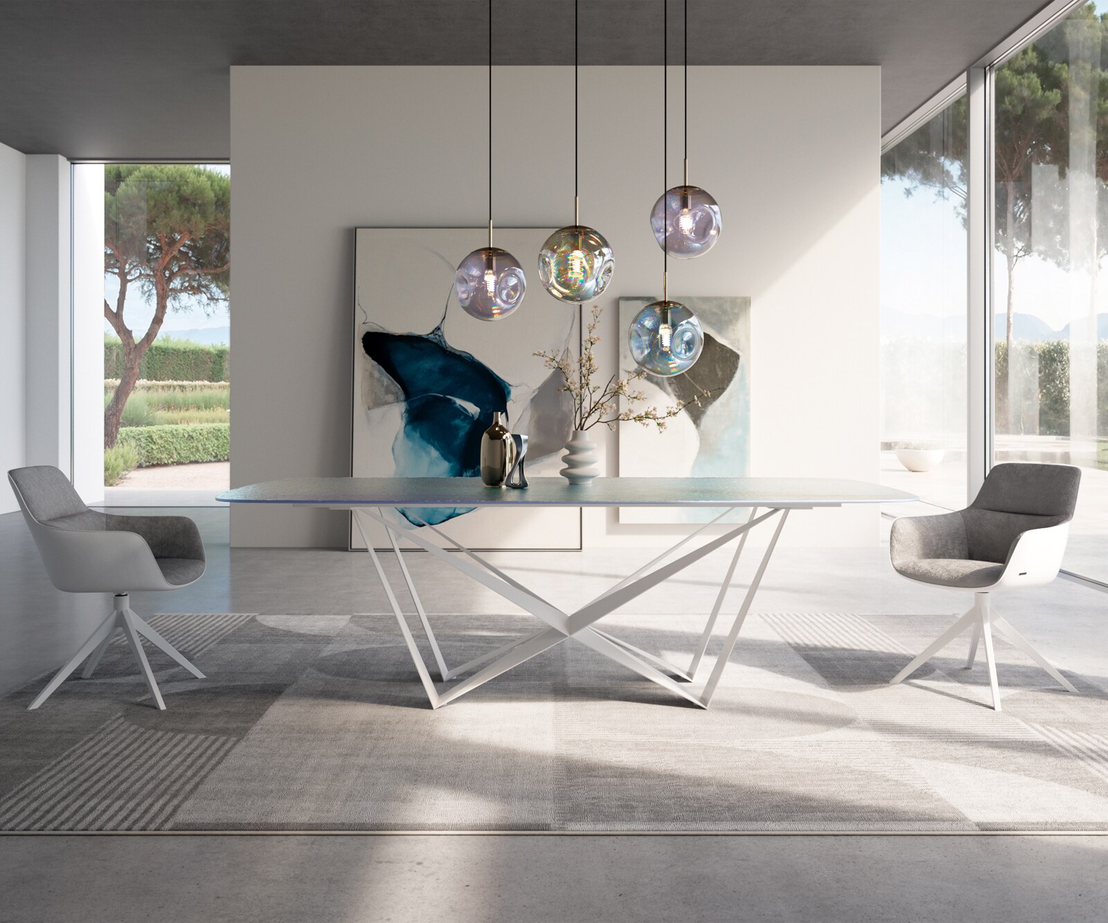 Table à manger Edge Boot 240x120 cm Reliefglas Nacre 3D-Design Spider Métal Blanc 2