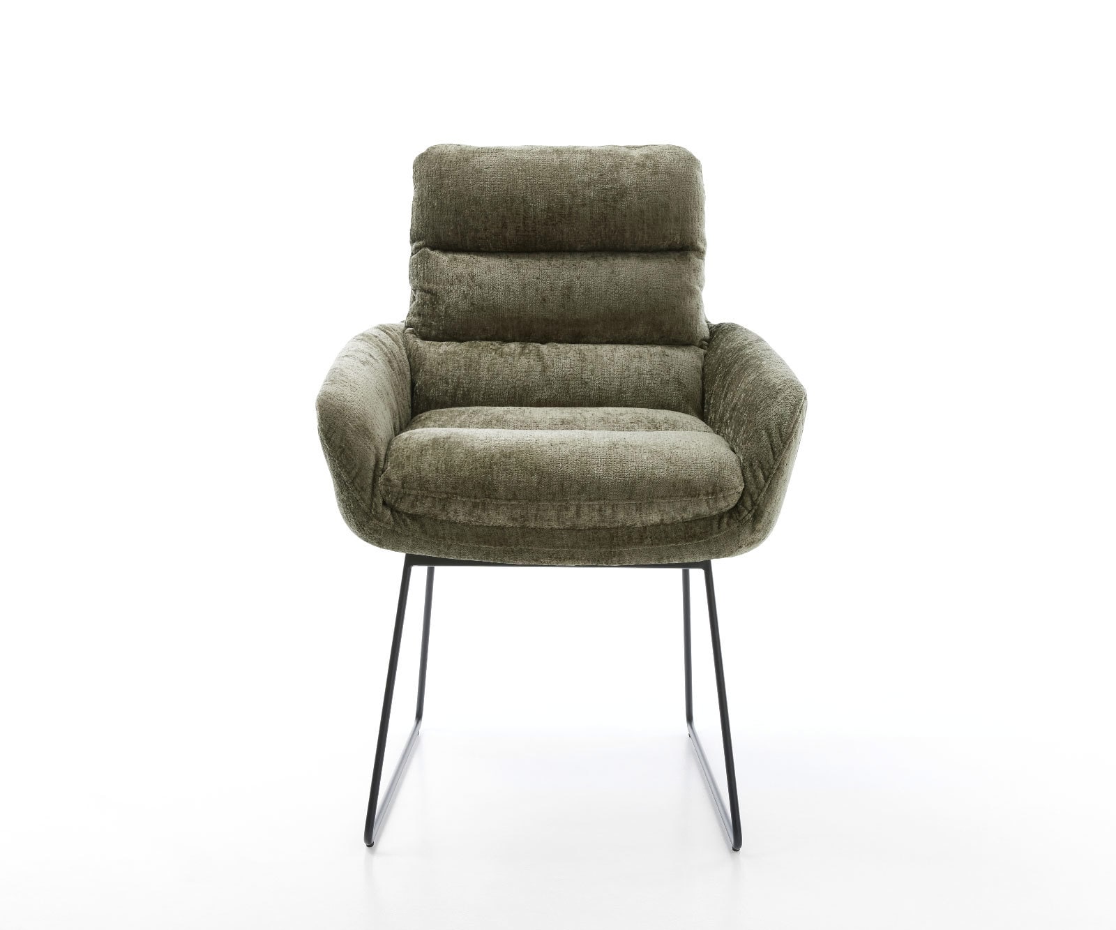 Chaise-de-salle-à-manger Abelia-Flex avec accoudoirs chenille olive pied trapèze noir 1 Chaise-de-salle-à-manger Abelia-Flex avec accoudoirs chenille olive pied trapèze noir 1