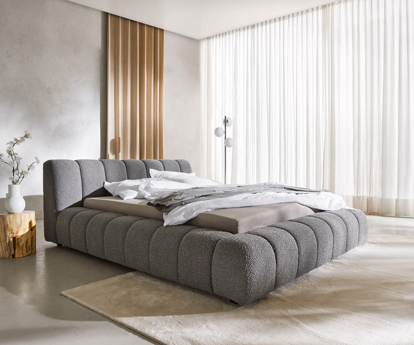 Cadre-de-lit-rembourré Cutio 140x200 cm Bouclé gris argenté Cadre-de-lit-rembourré Cutio 140x200 cm Bouclé gris argenté