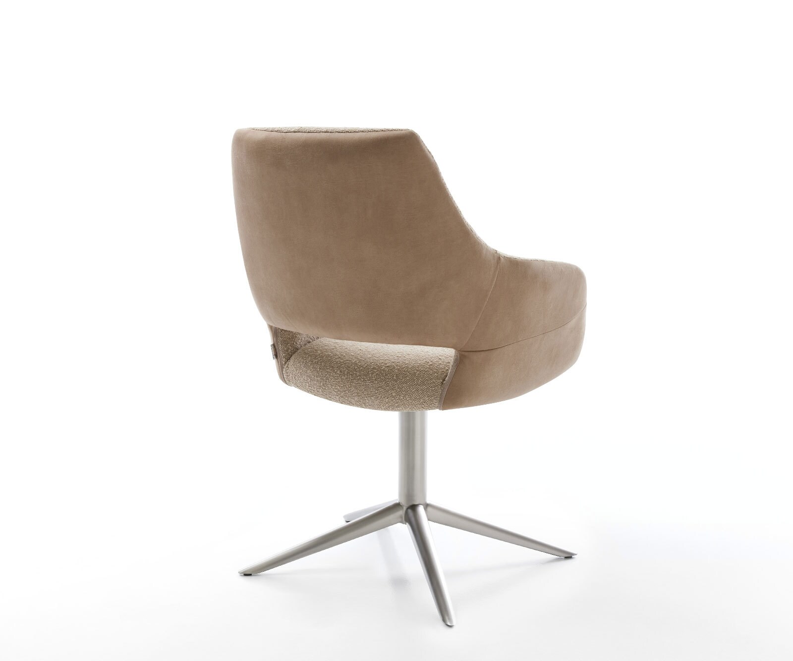Chaise-pivotante Yago-Flex avec accoudoirs tissu mixte couleur boue pied de chaise 4 branches acier inoxydable brossé pivotement sur 360° fonction bascule ressorts ensachés 5