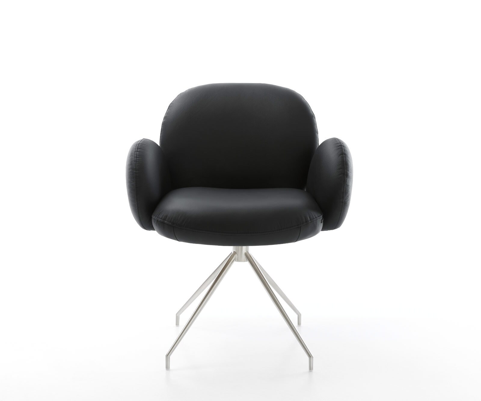 Chaise-pivotante Nube-Flex avec accoudoirs cuir de vache noir pied croisé conique acier inoxydable brossé pivotement sur 180° ressorts ensachés 1 Chaise-pivotante Nube-Flex avec accoudoirs cuir de vache noir pied croisé conique acier inoxydable brossé pivotement sur 180° ressorts ensachés 1