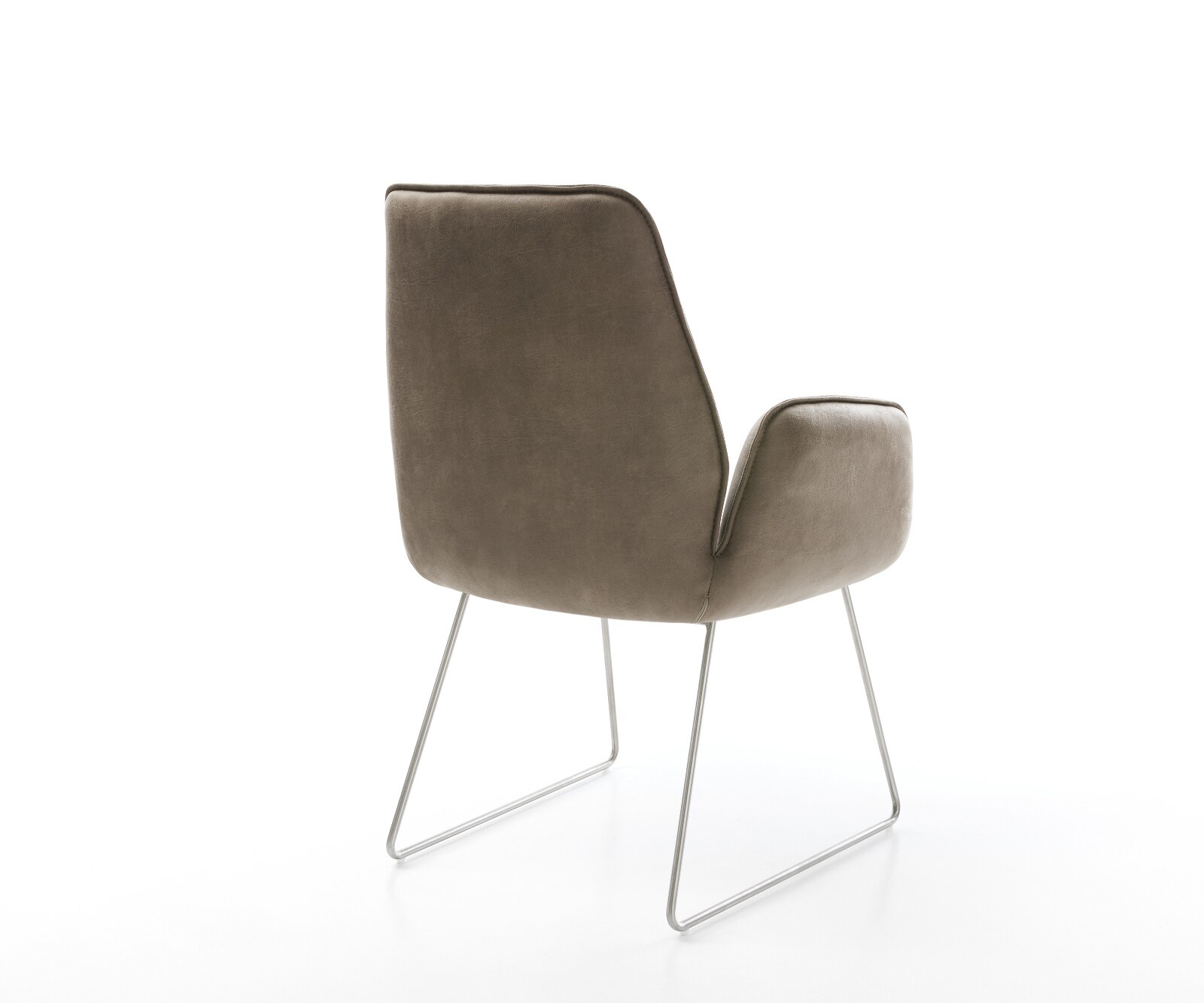 Chaise-de-salle-à-manger Zoa-Flex microvelours taupe vintage pied trapèze acier inoxydable brossé ressorts ensachés 5
