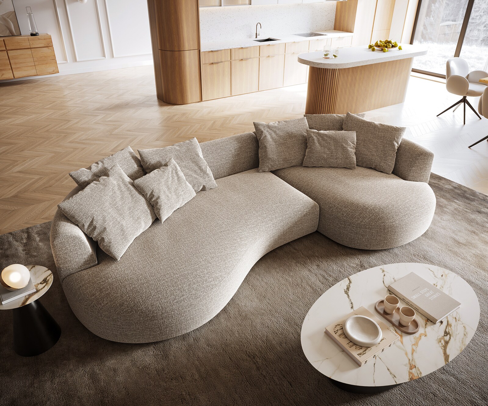 Grand-canapé Edina 330 x 170 cm Tissu tissé Soft Beige 3