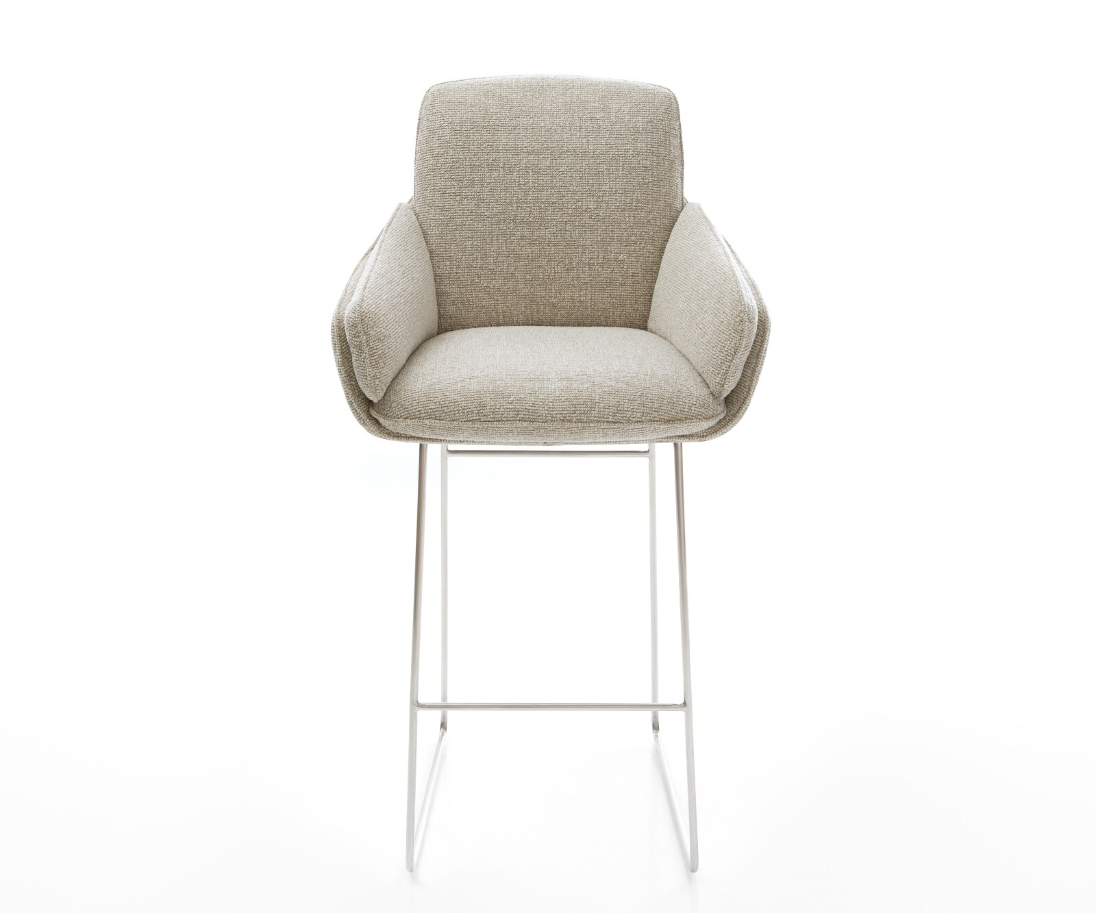 Chaise-de-bar Luan-Flex Tissu tissé doux Beige Pied trapèze acier inoxydable Argent 1