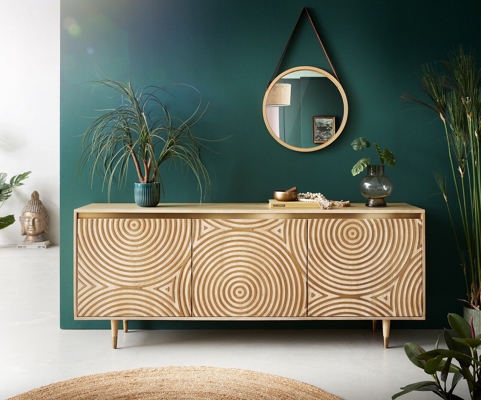 Buffet Budaya 175 cm Mango naturel 3 portes pied conique 1