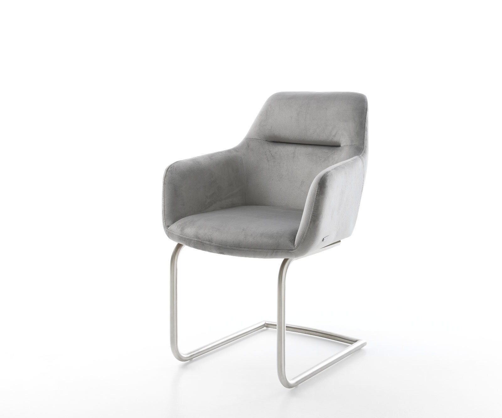 Cantilever Pejo-Flex velours gris pied cantilever rond acier inoxydable brossé ressorts ensachés