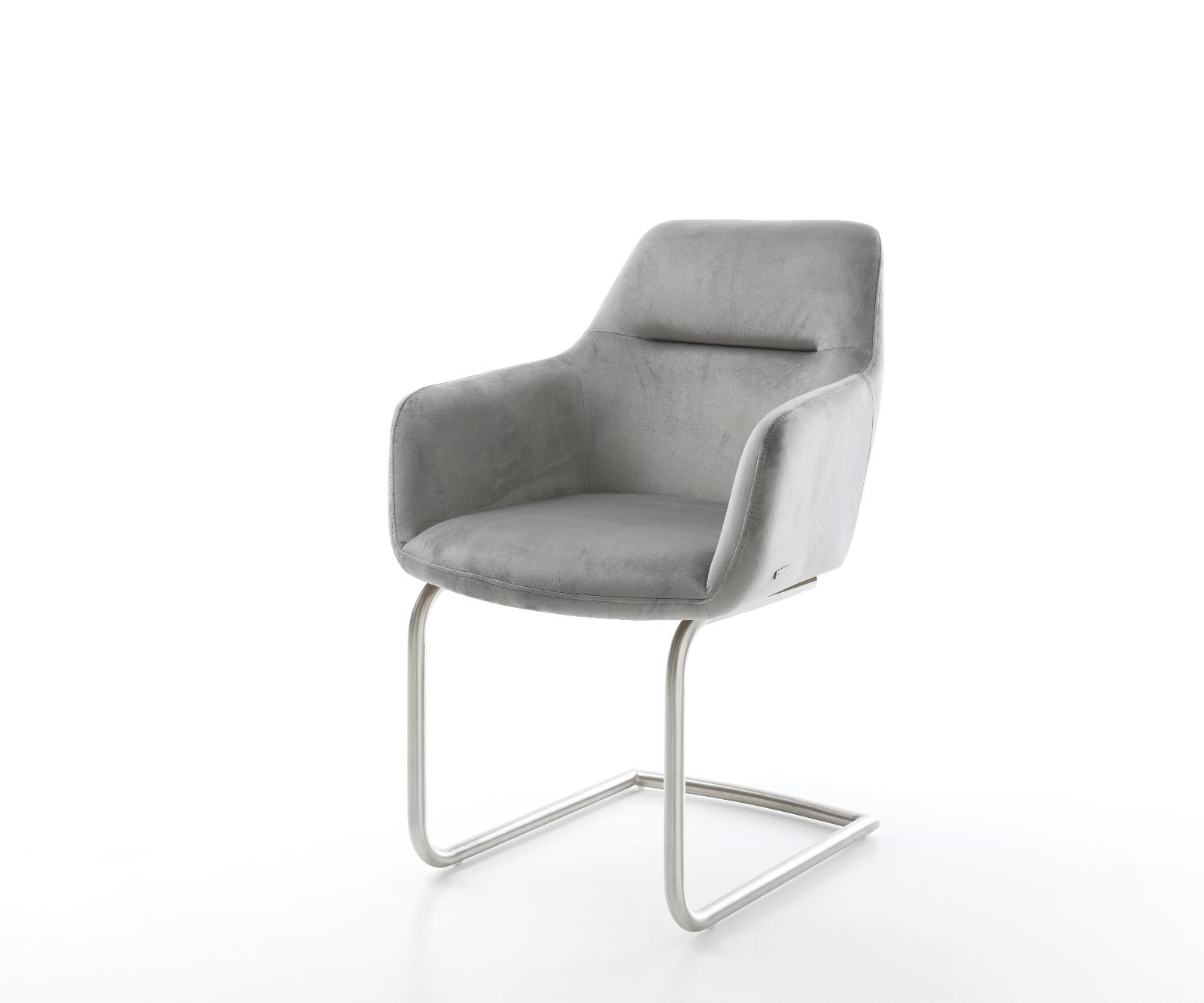 Cantilever Pejo-Flex velours gris pied cantilever rond acier inoxydable brossé ressorts ensachés Cantilever Pejo-Flex velours gris pied cantilever rond acier inoxydable brossé ressorts ensachés
