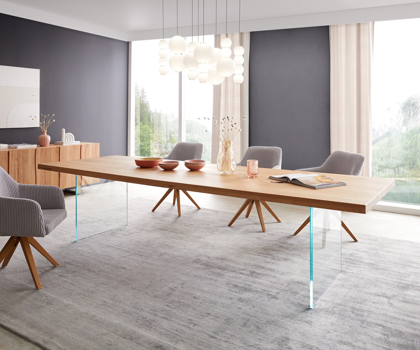 Table à manger Edge 300x100 chêne nature verre 2