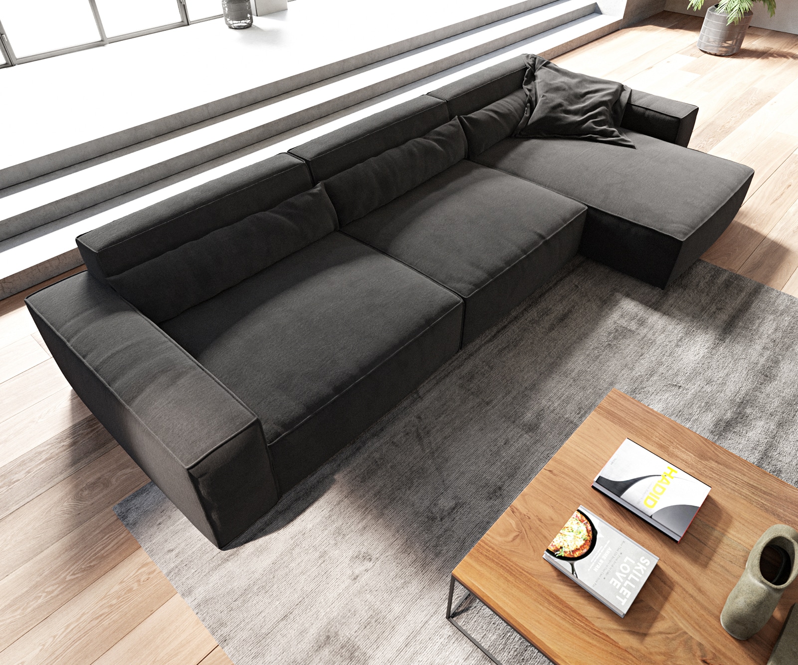Canapé d'angle Sirpio XL 370x170 cm Microfibre Noir Recamiere variable 3 Canapé d'angle Sirpio XL 370x170 cm Microfibre Noir Recamiere variable 3